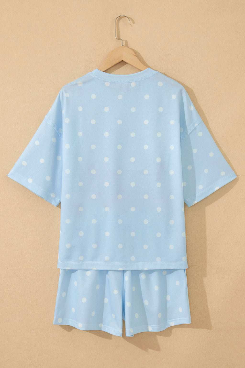 LivelyLooks White Polka Dot Exposed Seam Loose Tee & Drawstring Shorts Set S-XL women's fashion