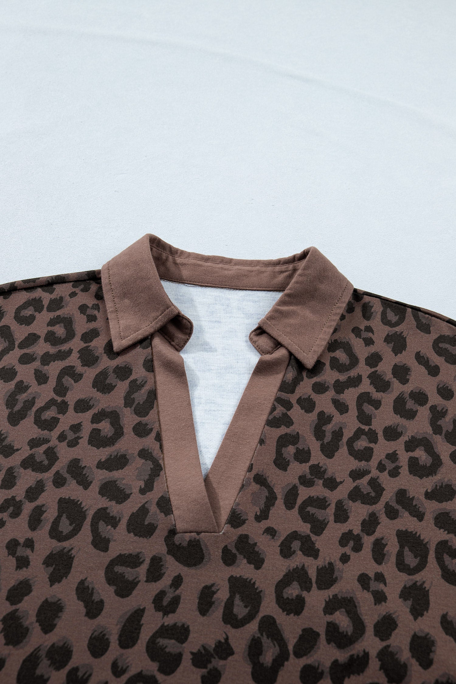 Brown Leopard Print Contrast Collar V Neck Mini Dress S-XL