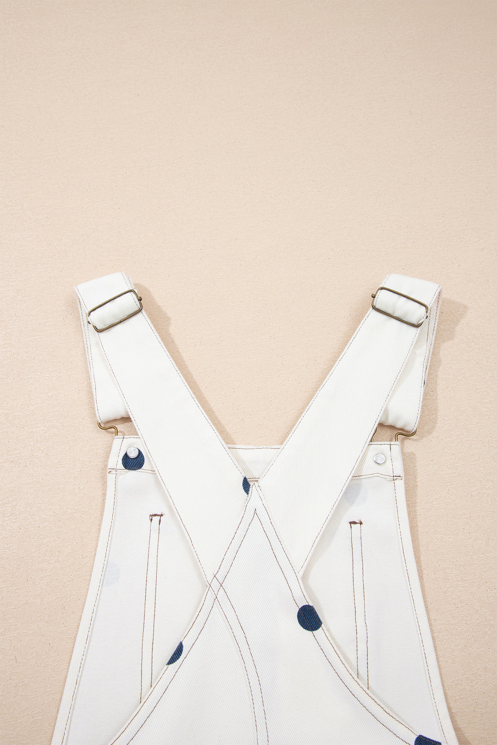Polka Dot Denim Barrel Overalls Jumpsuit | Cream Beige Pink UK 8–22