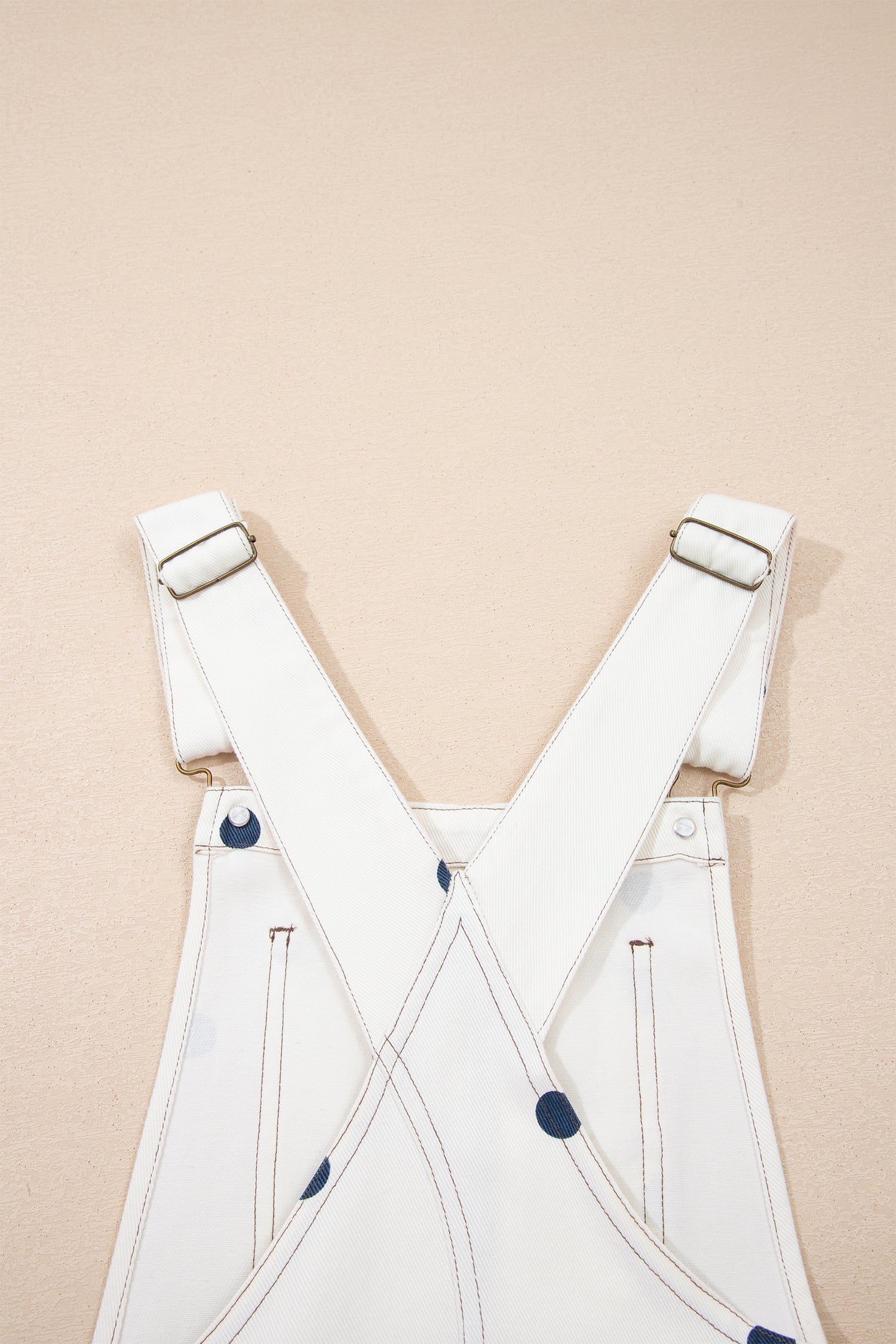 Polka Dot Denim Barrel Overalls Jumpsuit | Cream Beige Pink UK 8–22