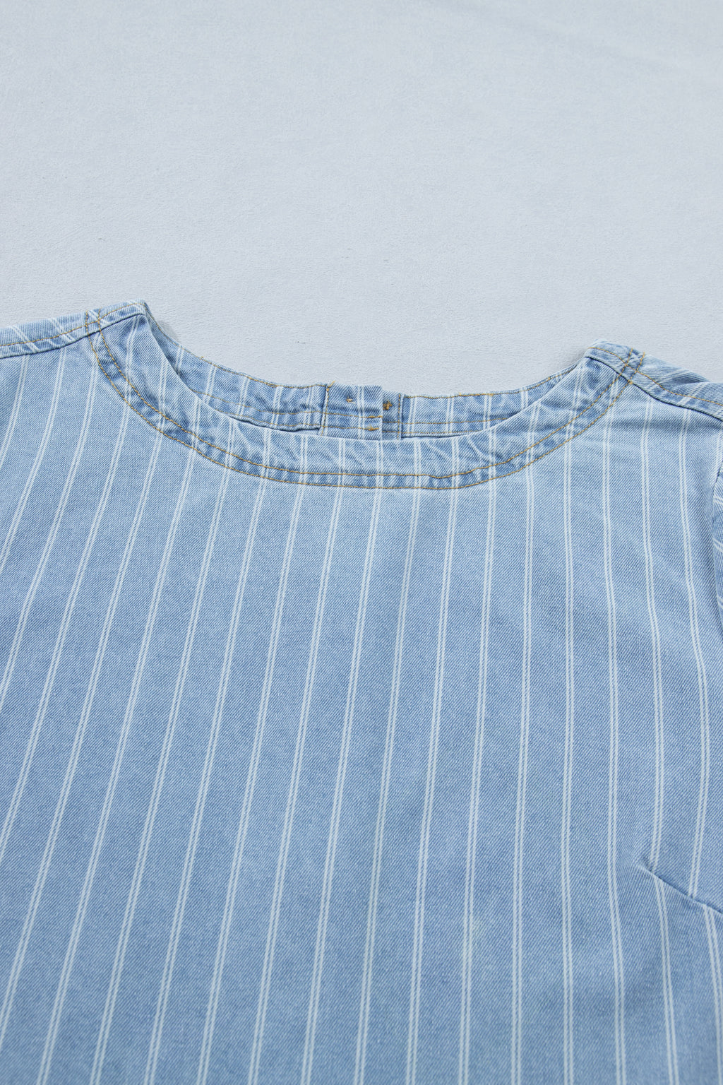 Sky Blue Stripe Buttoned Back T-Shirt Denim Mini Dress S-XL