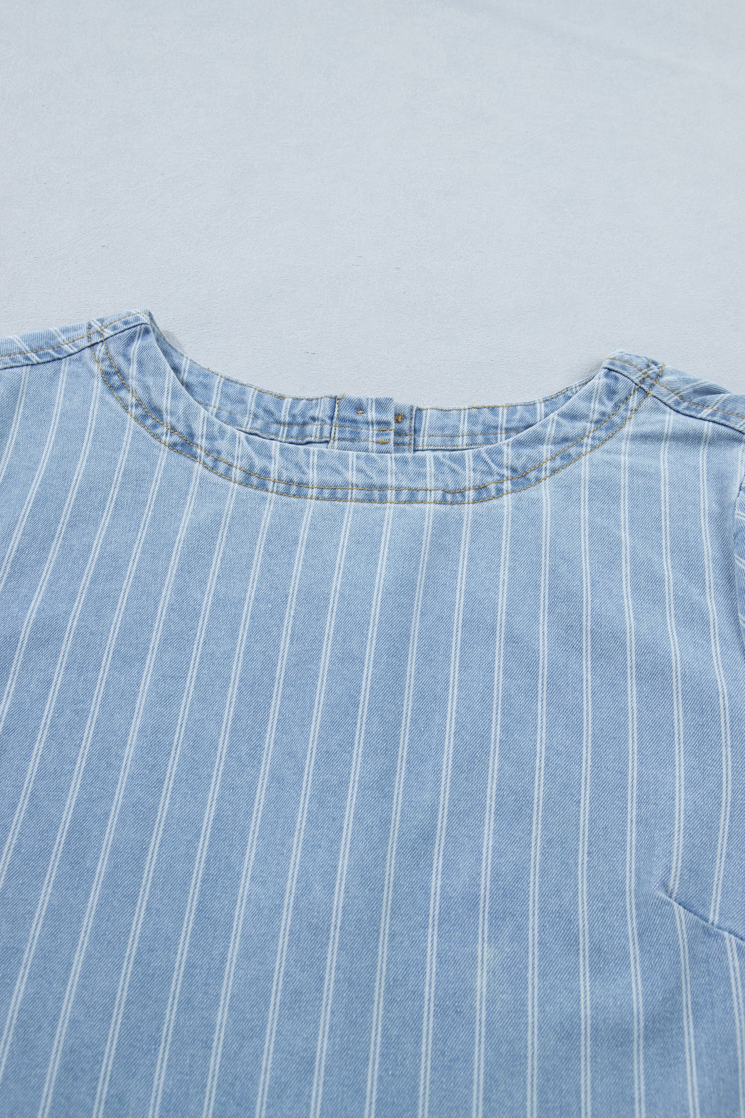 Sky Blue Stripe Buttoned Back T-Shirt Denim Mini Dress S-XL