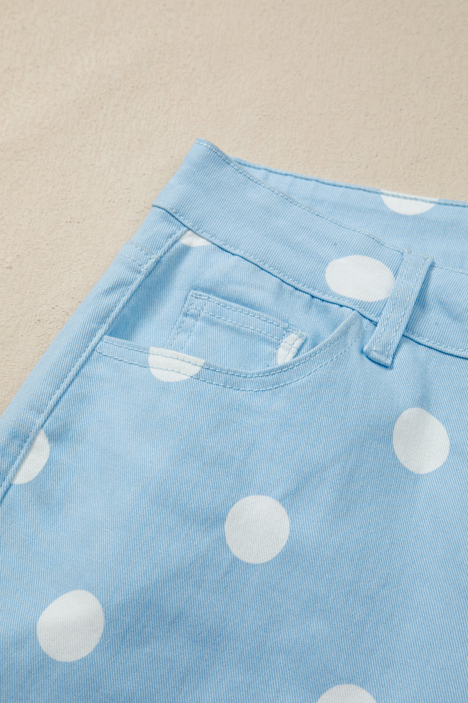 Khaki & Sky Blue Polka Dot Print Raw Hem High-Waist Shift Jeans | Sizes 4–16