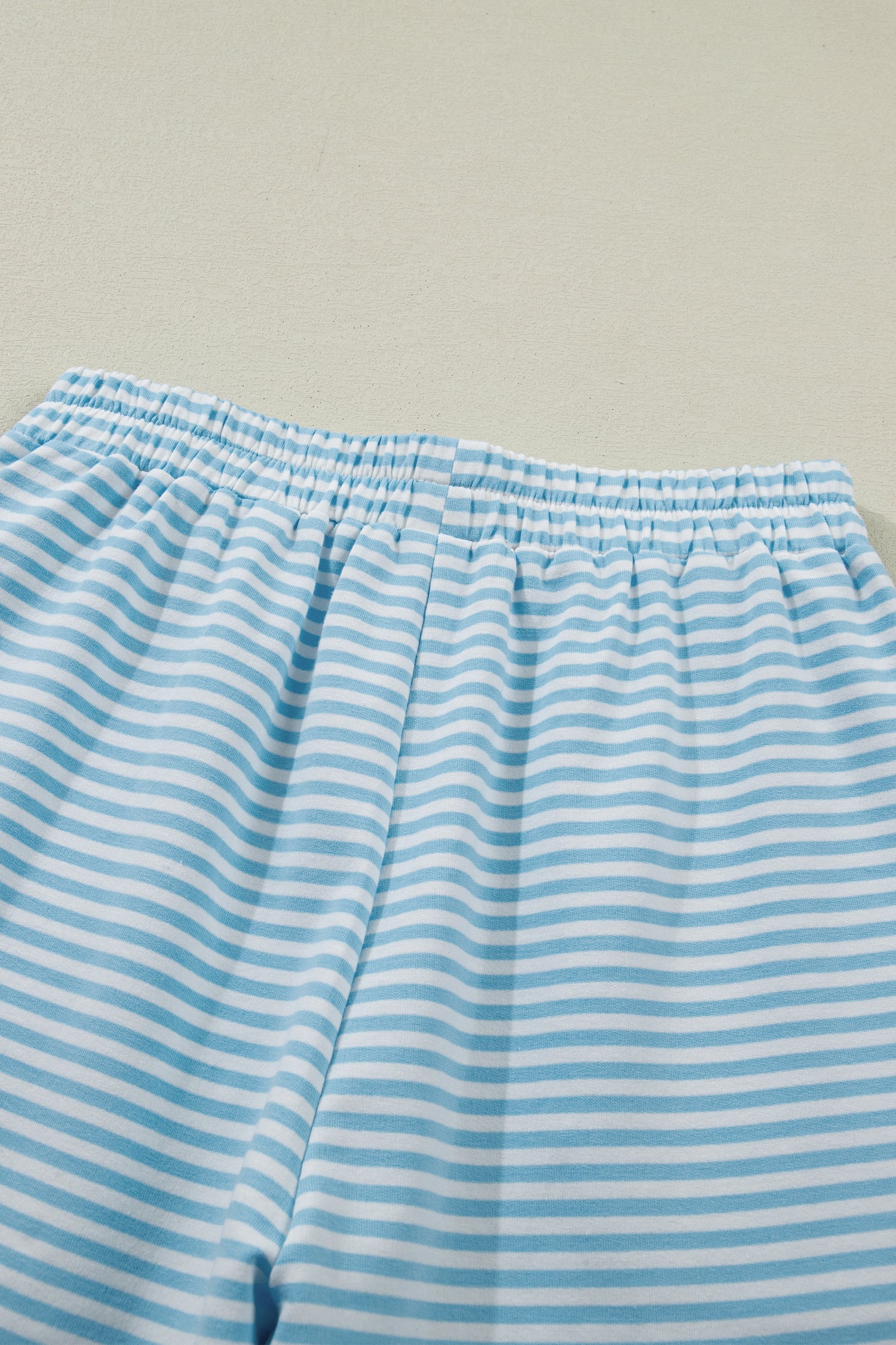 Striped Cuffed Sleeve Mock Neck Tee & Shorts Co-ord | Sky Blue, Pink & Green