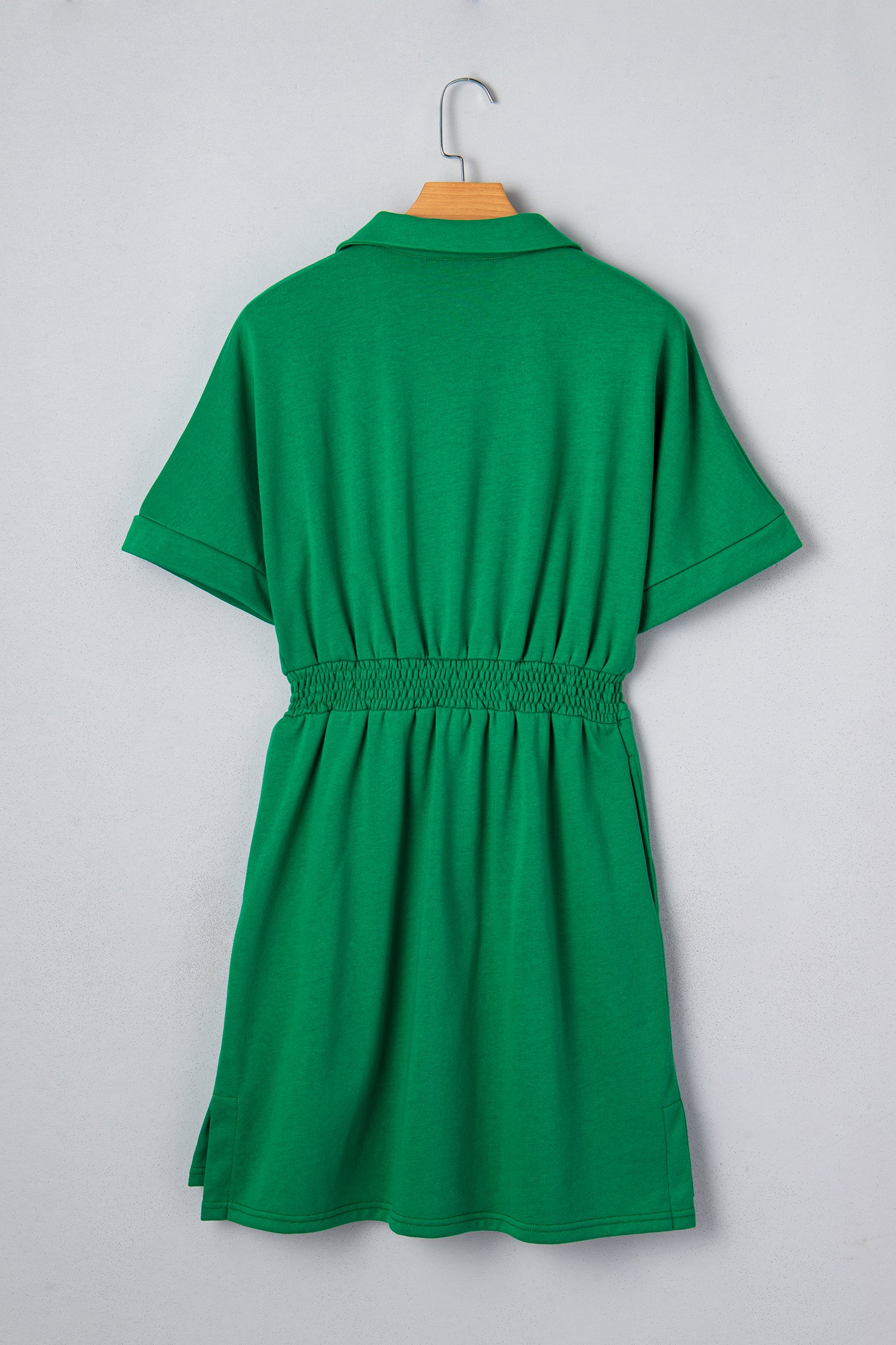 Bright Green Contrast Patchwork Half Zip Elastic Waist Mini Dress S-XL