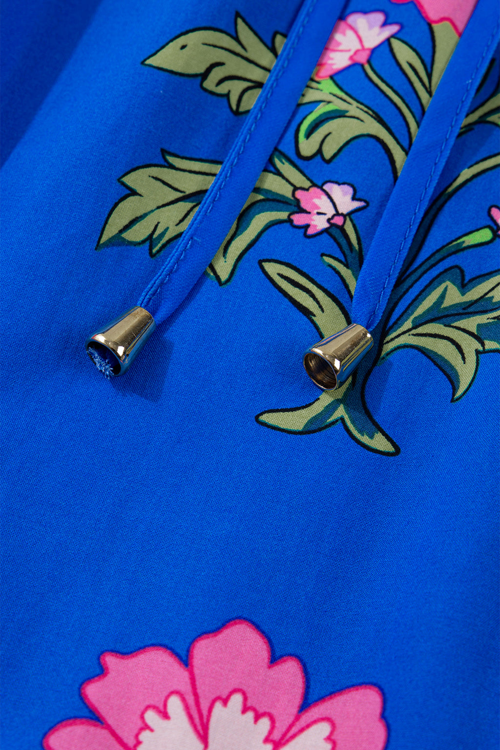 Blue V Neck Short Sleeve Loose Floral Maxi Dress S-XL