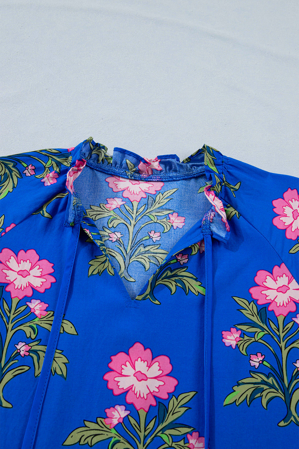 Blue V Neck Short Sleeve Loose Floral Maxi Dress S-XL