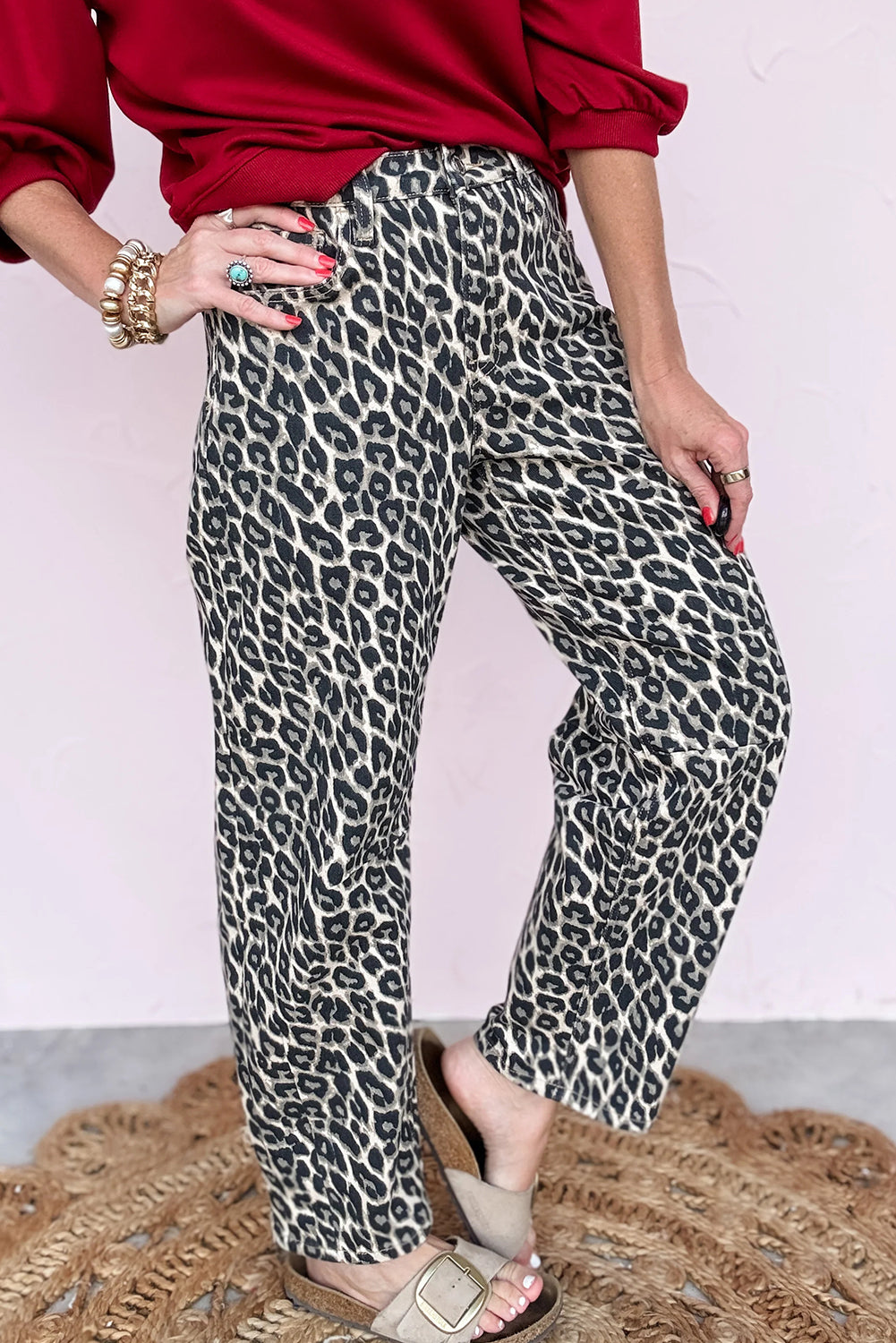 Shop Black Leopard Print Barrel Jeans UK 8-20 at LivelyLooks