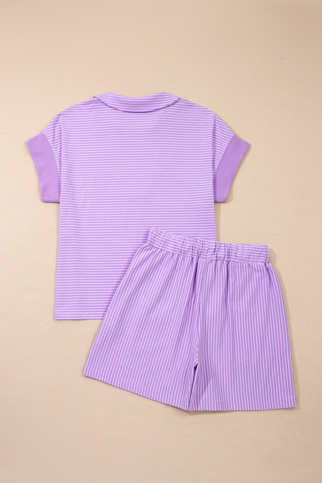 Shop Stripe Dolman Sleeve Polo Shirt and Drawstring Shorts Set Two Piece Co-ord at LivelyLooks