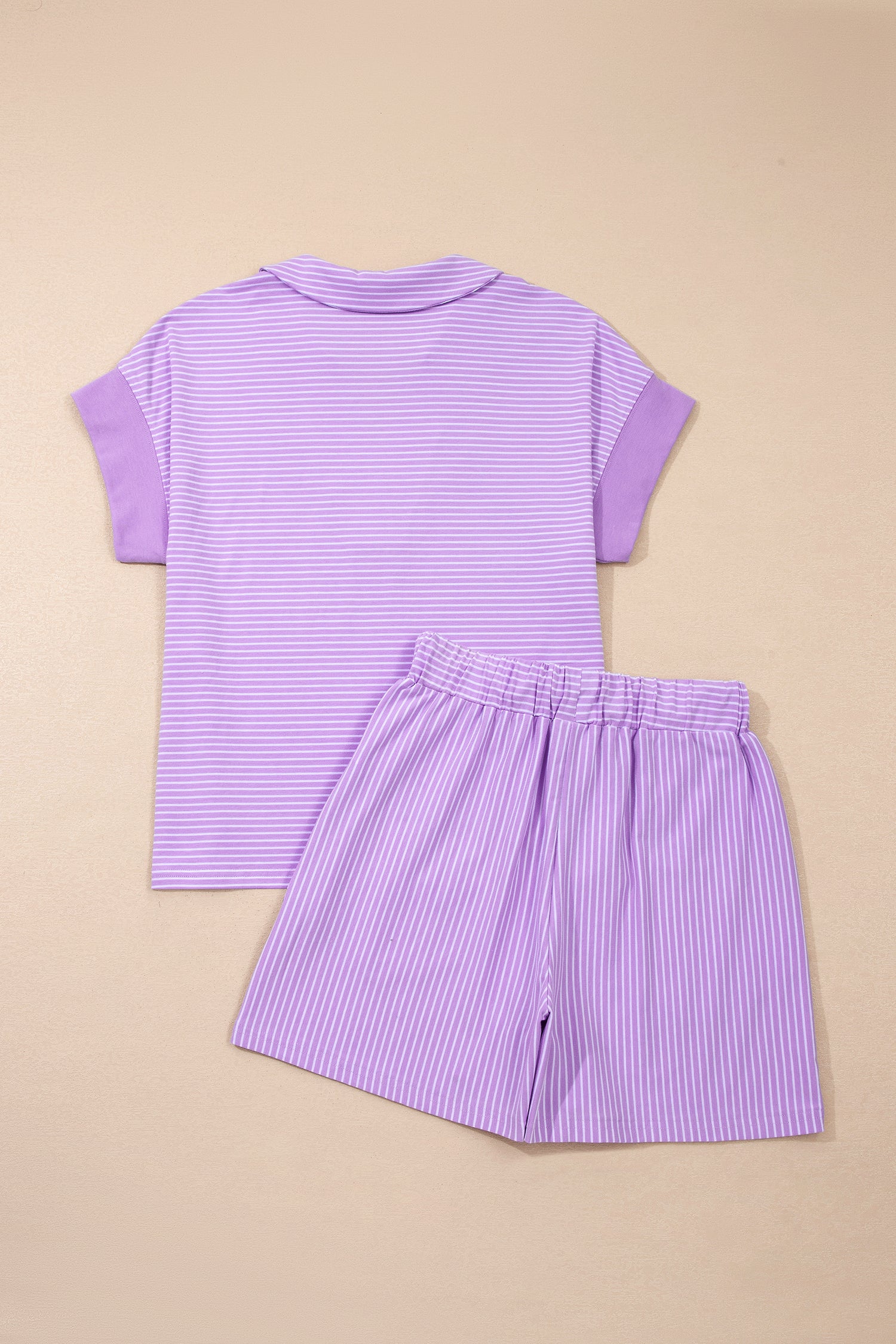 Shop Stripe Dolman Sleeve Polo Shirt and Drawstring Shorts Set Two Piece Co-ord at LivelyLooks