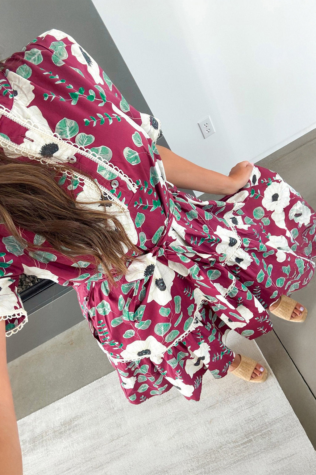 Red Floral Print Trimmed Short Puff Sleeve Belted Mini Dress | UK 8–22