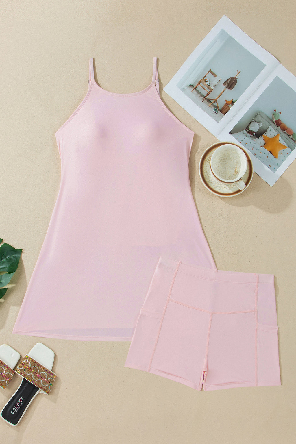 Solid Tunic Tank Dress & Athletic Shorts Two Piece Set | 4 Colours | UK 8–22