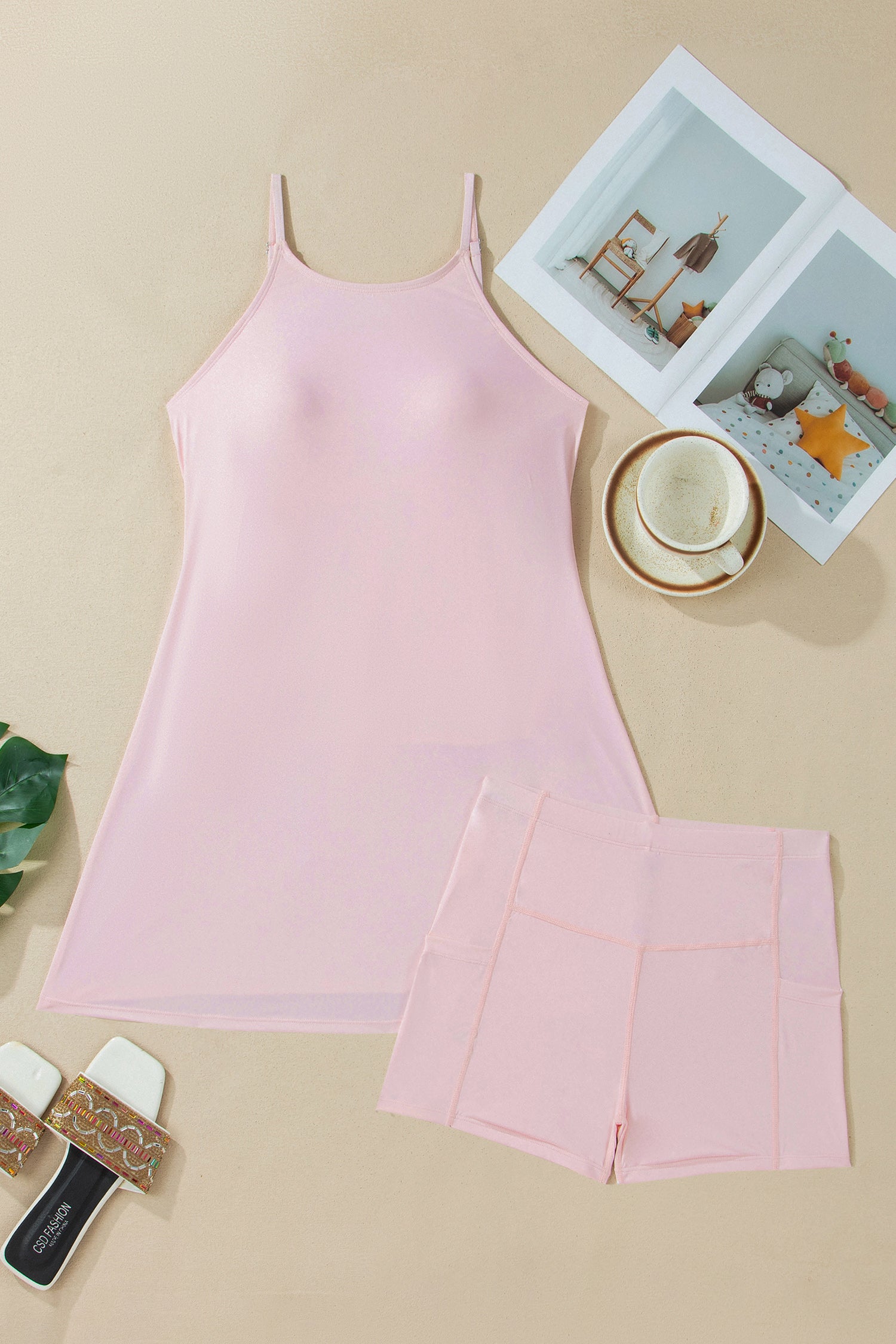 Solid Tunic Tank Dress & Athletic Shorts Two Piece Set | 4 Colours | UK 8–22