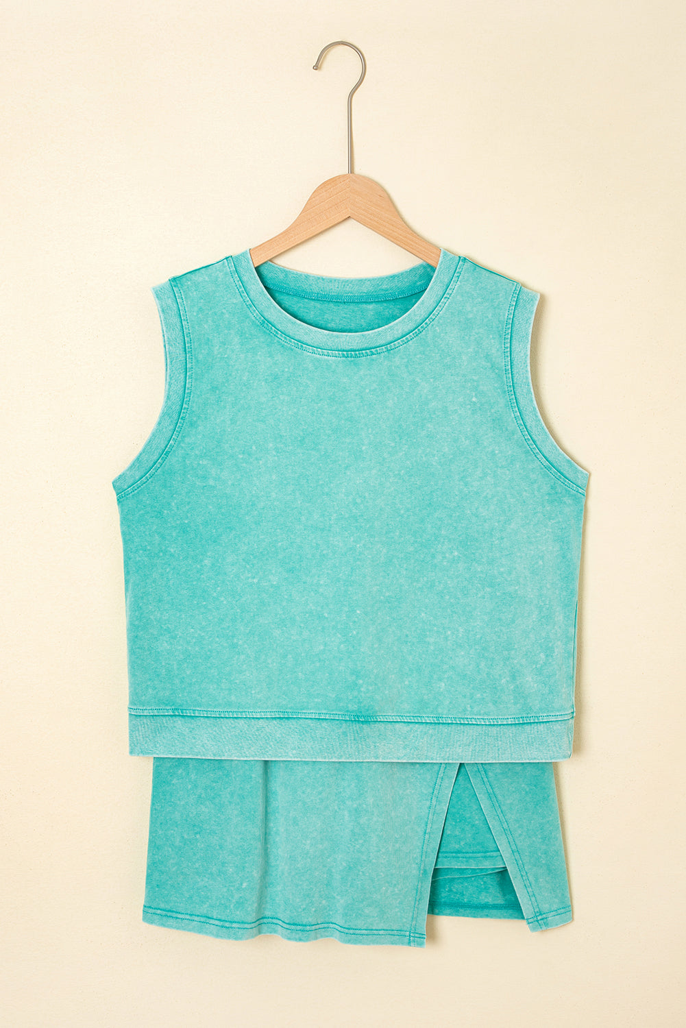 Mint Green Mineral Wash Cotton Tank Top Split Skirt Co-ord Set S-XL