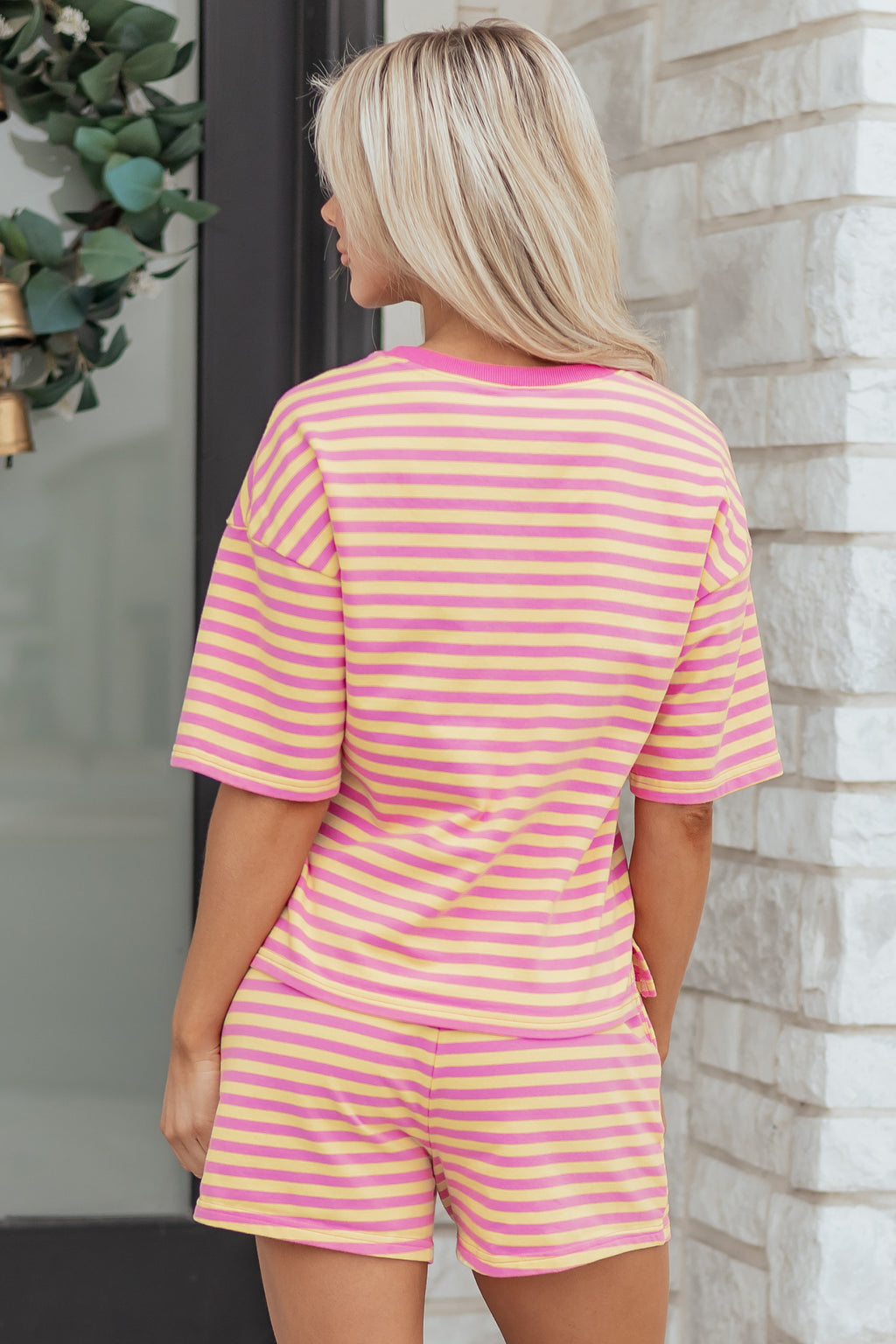 Shop Stripe Drop Shoulder Terry Short Set | Casual Co-ord S-XL at LivelyLooks