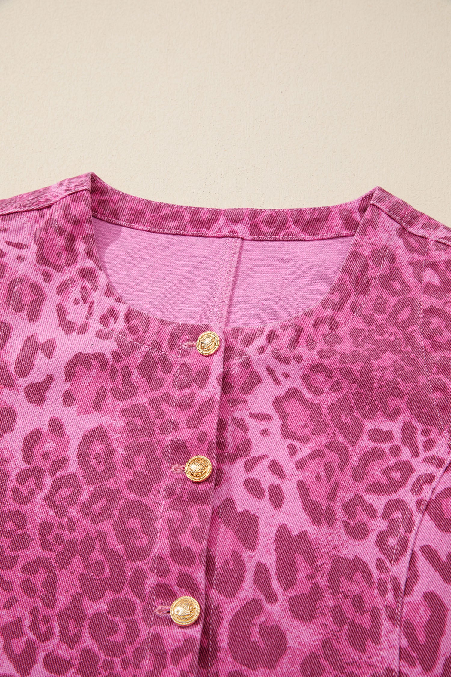 Women's Pink Leopard Denim Buttoned Shift Sleeveless Dress at LivelyLooks