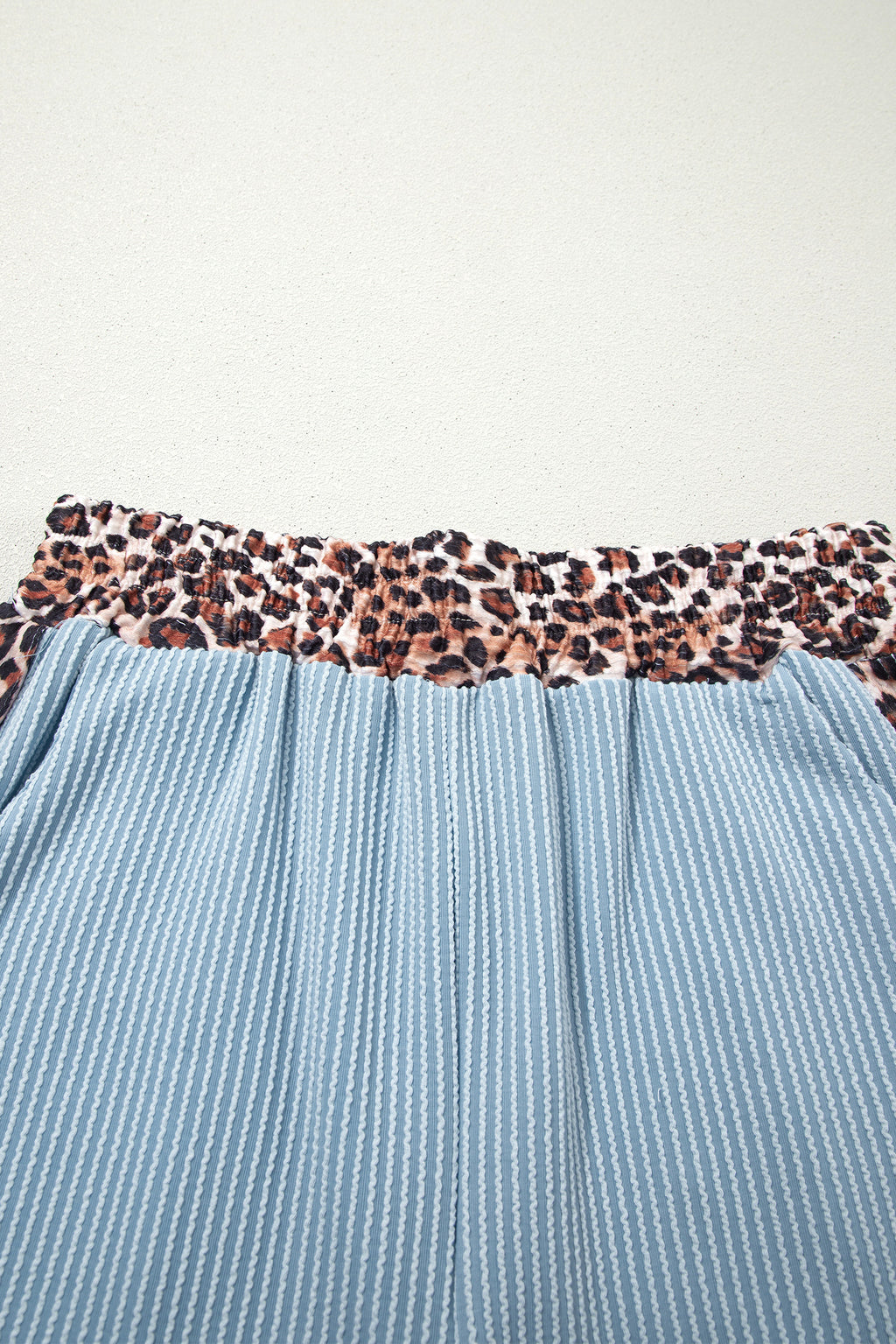 Ribbed Twist Short Set with Leopard Trim | Sky Blue, Light Grey & Sachet Pink