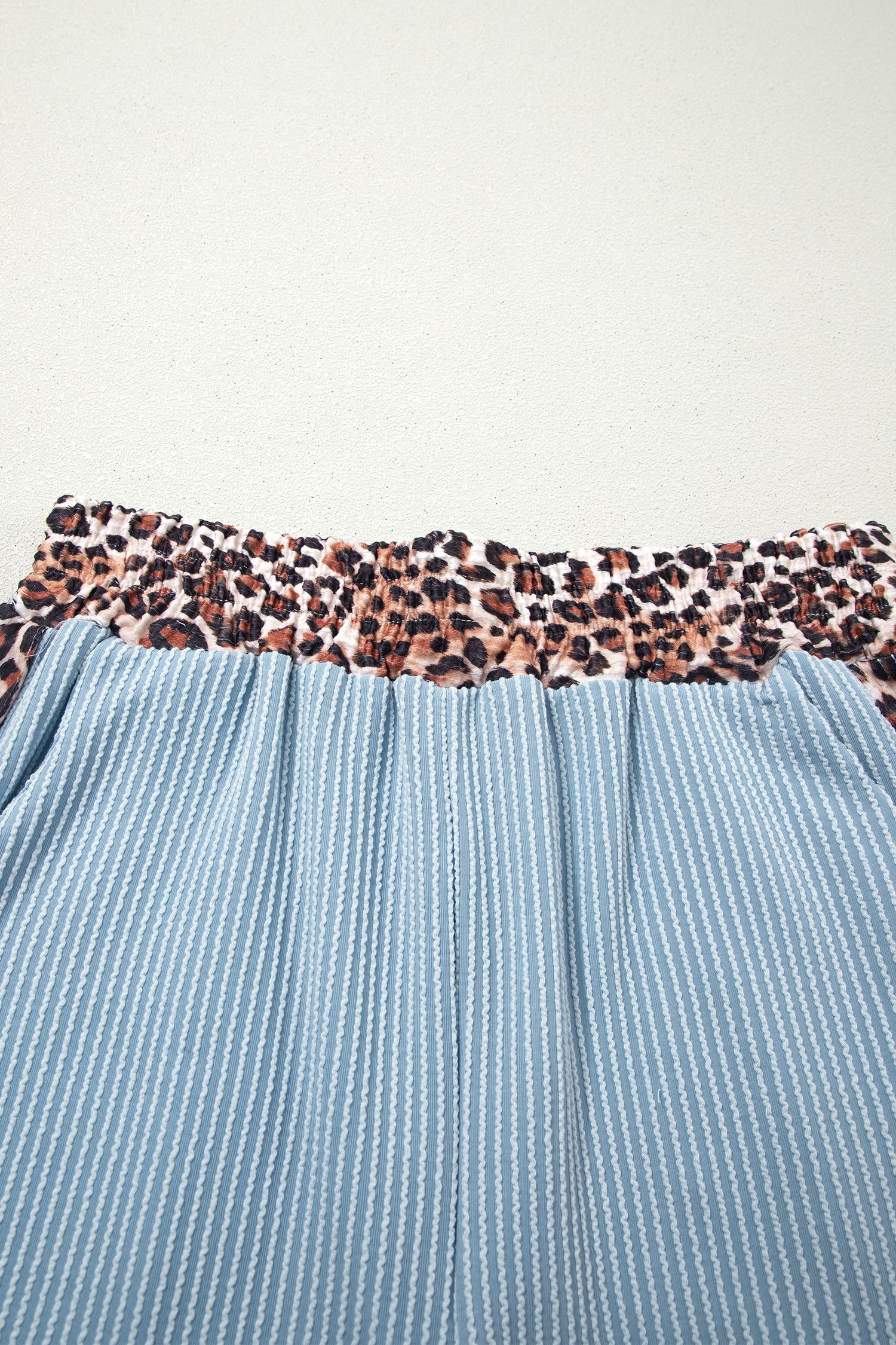 Ribbed Twist Short Set with Leopard Trim | Sky Blue, Light Grey & Sachet Pink
