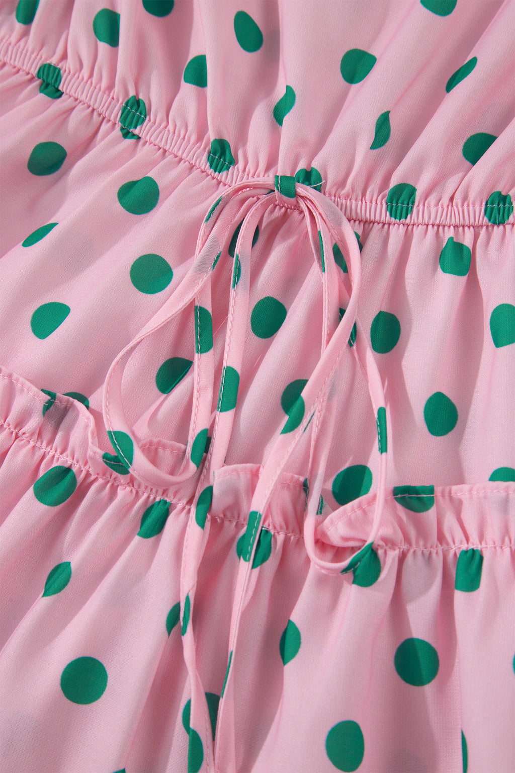 Shop Pink Polka Dot V-Neck Drawstring Tiered Babydoll Blouse at LivelyLooks