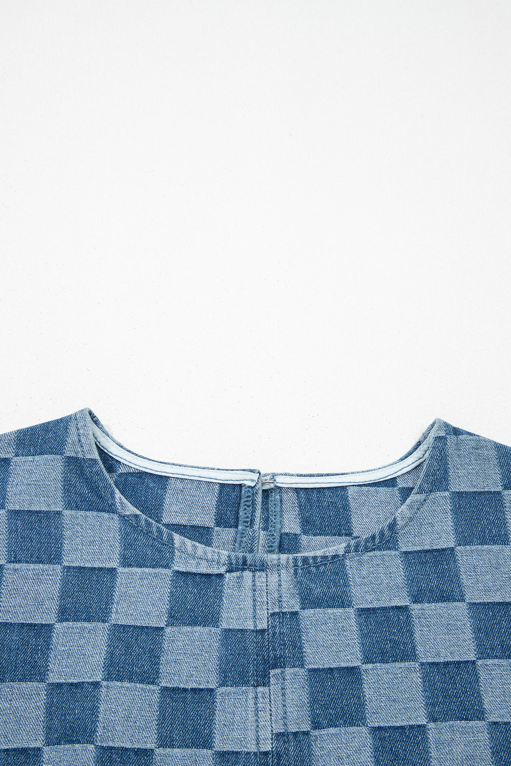 LivelyLooks Checkered Frayed Hem Patchwork Denim Mini Dress Blue S-XL women's fashion