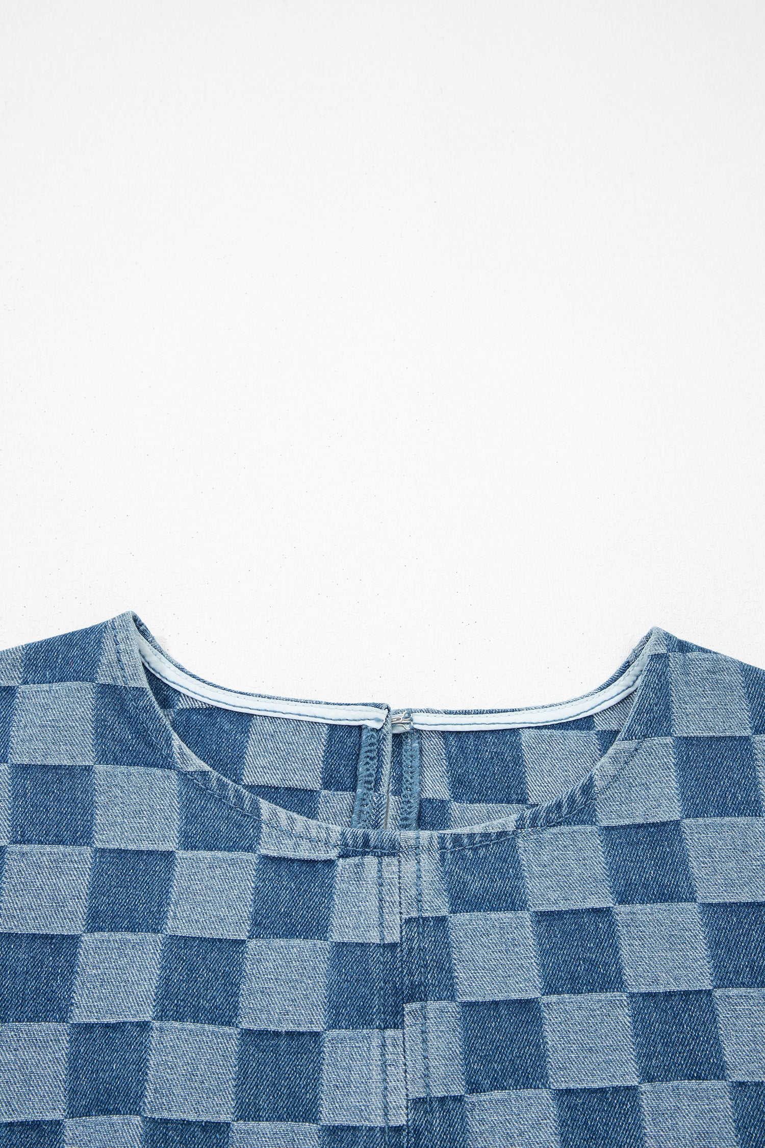 LivelyLooks Checkered Frayed Hem Patchwork Denim Mini Dress Blue S-XL women's fashion