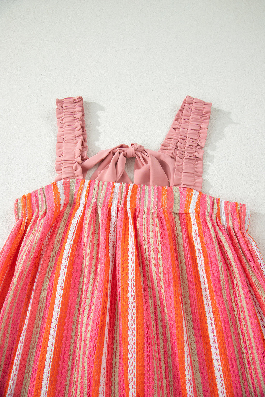 LivelyLooks Pink Stripe Maxi Dress Ruffled Straps Ribbon Knot Boho S-XL women's fashion