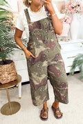 Shop Camo Leopard Denim Overall Cropped Jumpsuit | Green | S-XL at LivelyLooks