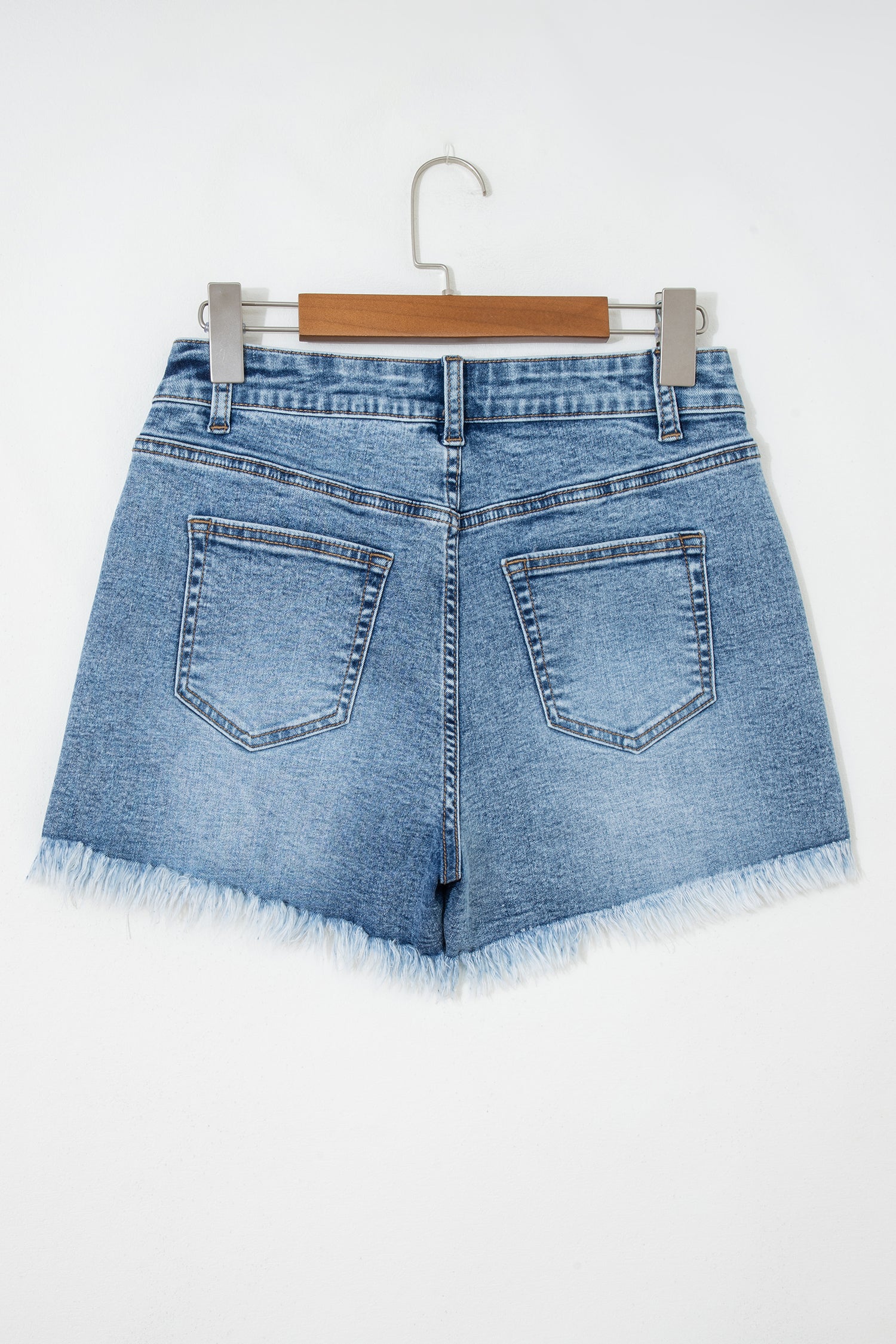 Dusk Blue Western Embroidery Denim Shorts Stud Detail Frayed Hem Women UK 4-16