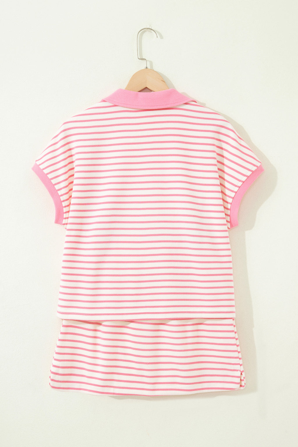 Striped Polo Tee & Drawstring Skort Set – Pink