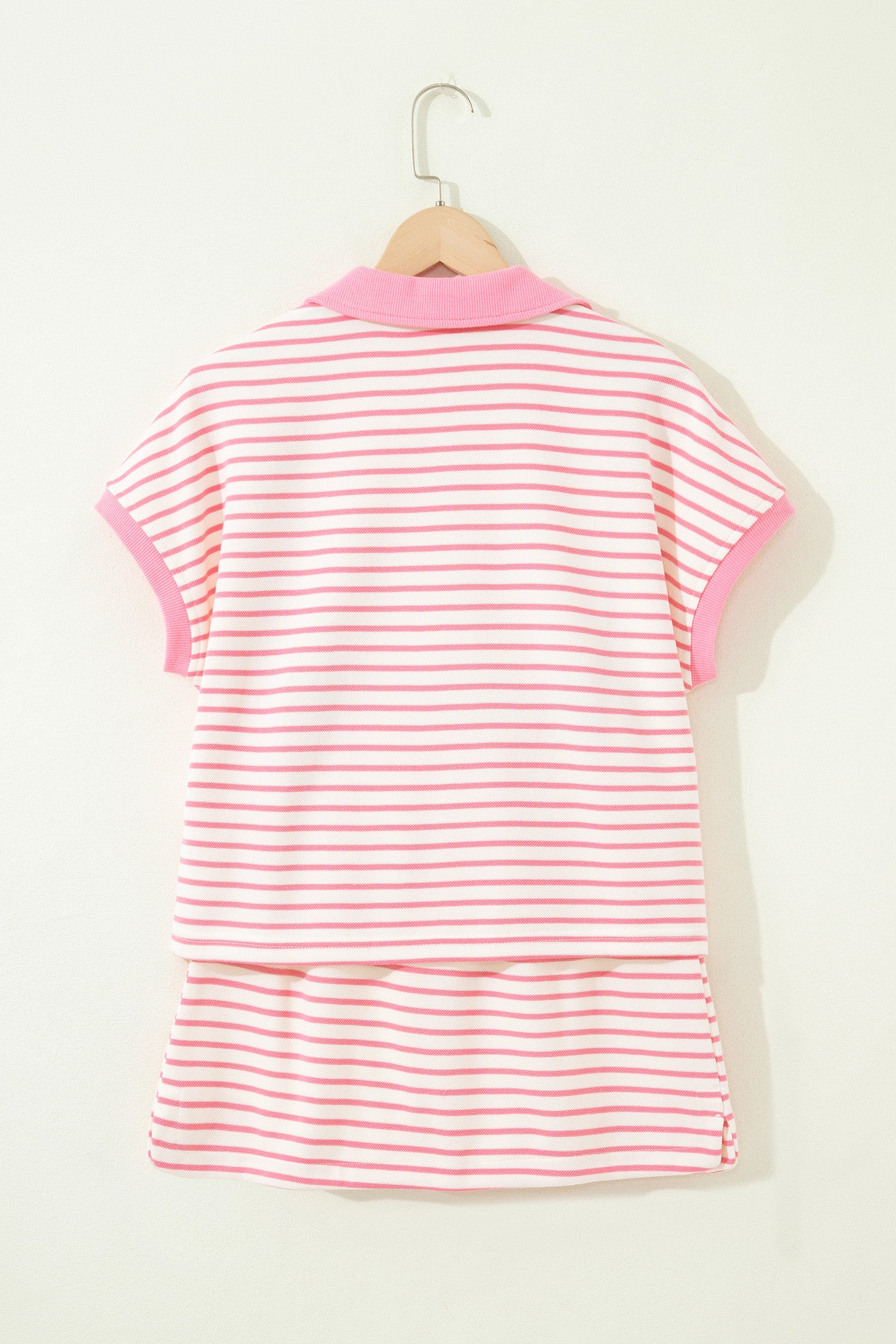 Striped Polo Tee & Drawstring Skort Set – Pink