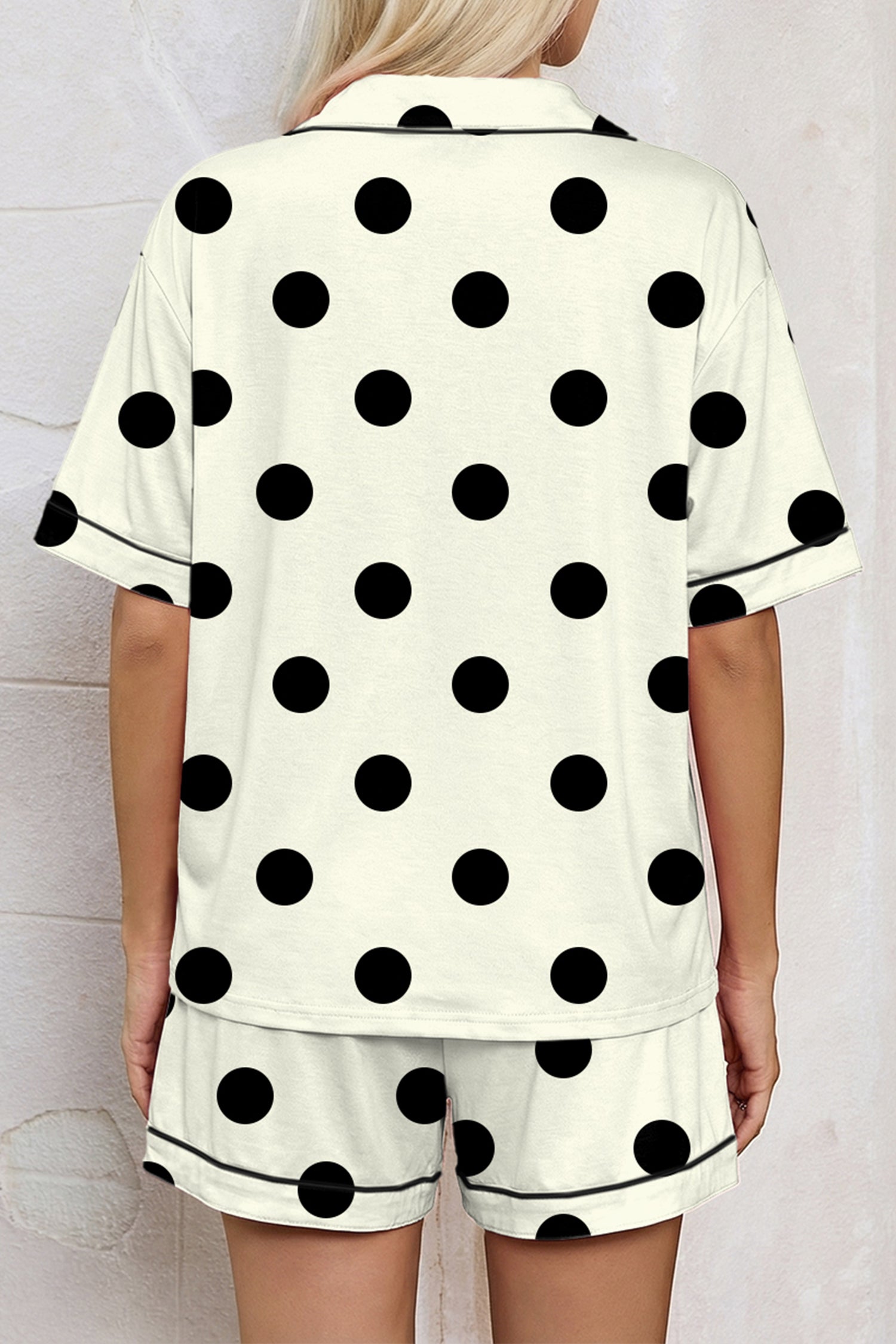 Camo & Polka Dot Lapel Shirt Drawstring Shorts Pyjama Set