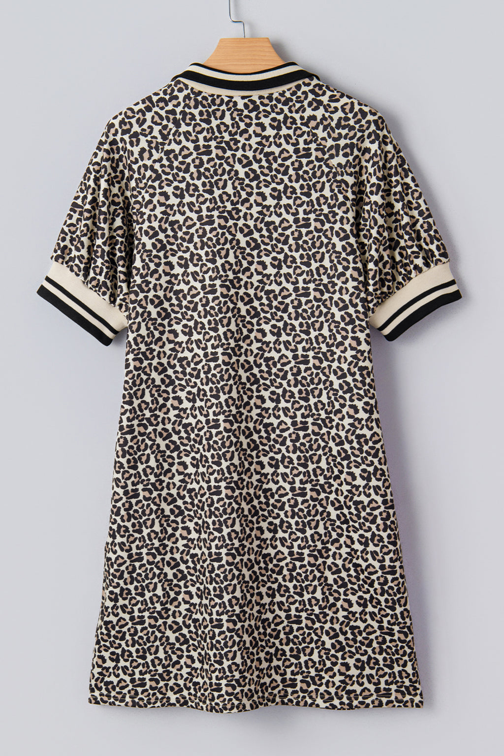 Women's Khaki Leopard Print Zip Neck Patchwork Mini Dress at LivelyLooks