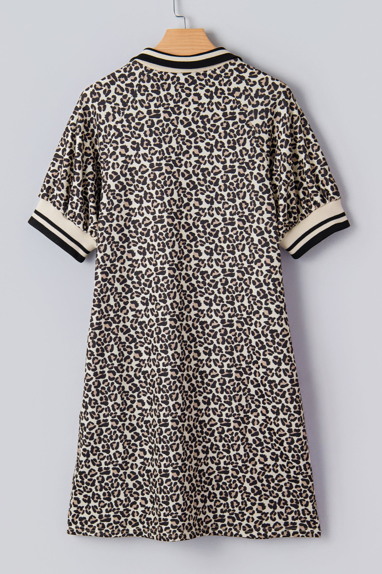 Women's Khaki Leopard Print Zip Neck Patchwork Mini Dress at LivelyLooks