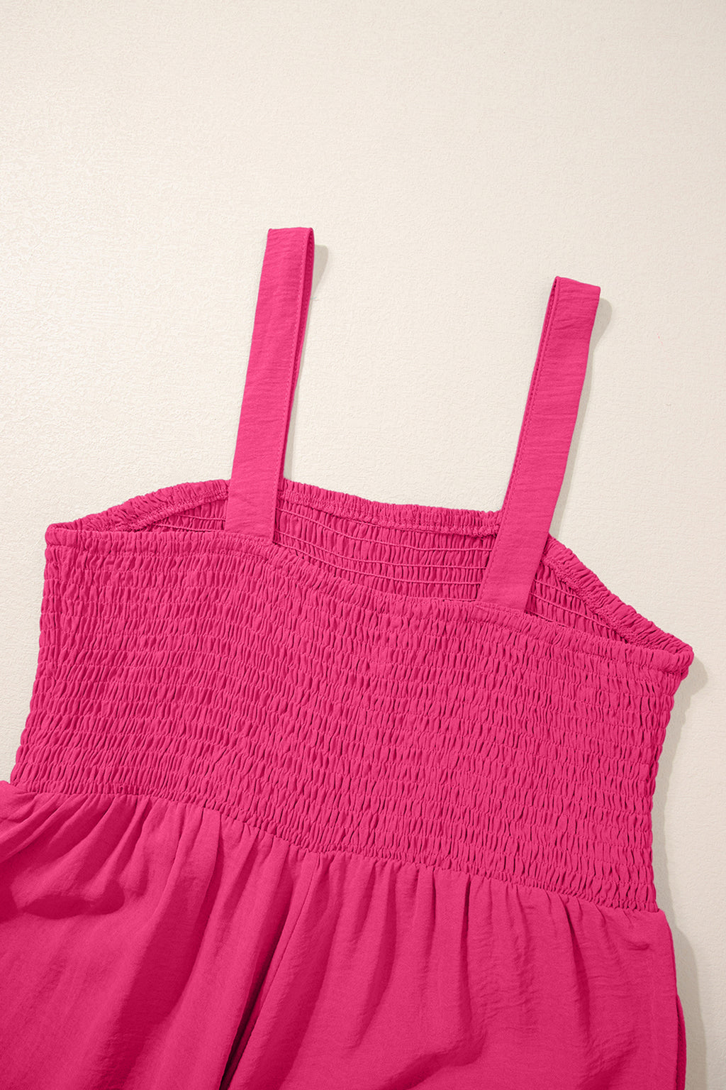 Women's Rose Red Smocked Square Neck Sleeveless Jumpsuit with Pockets at LivelyLooks