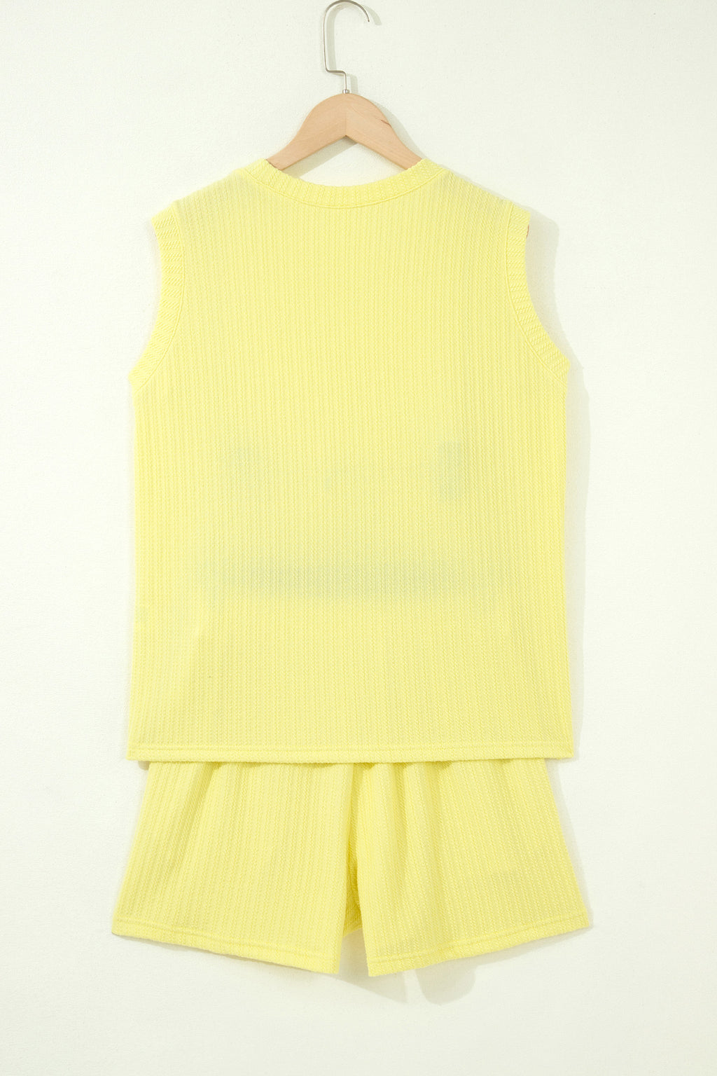 Yellow Cream Solid Textured Loose Tank & Casual Shorts Set | UK 8–22