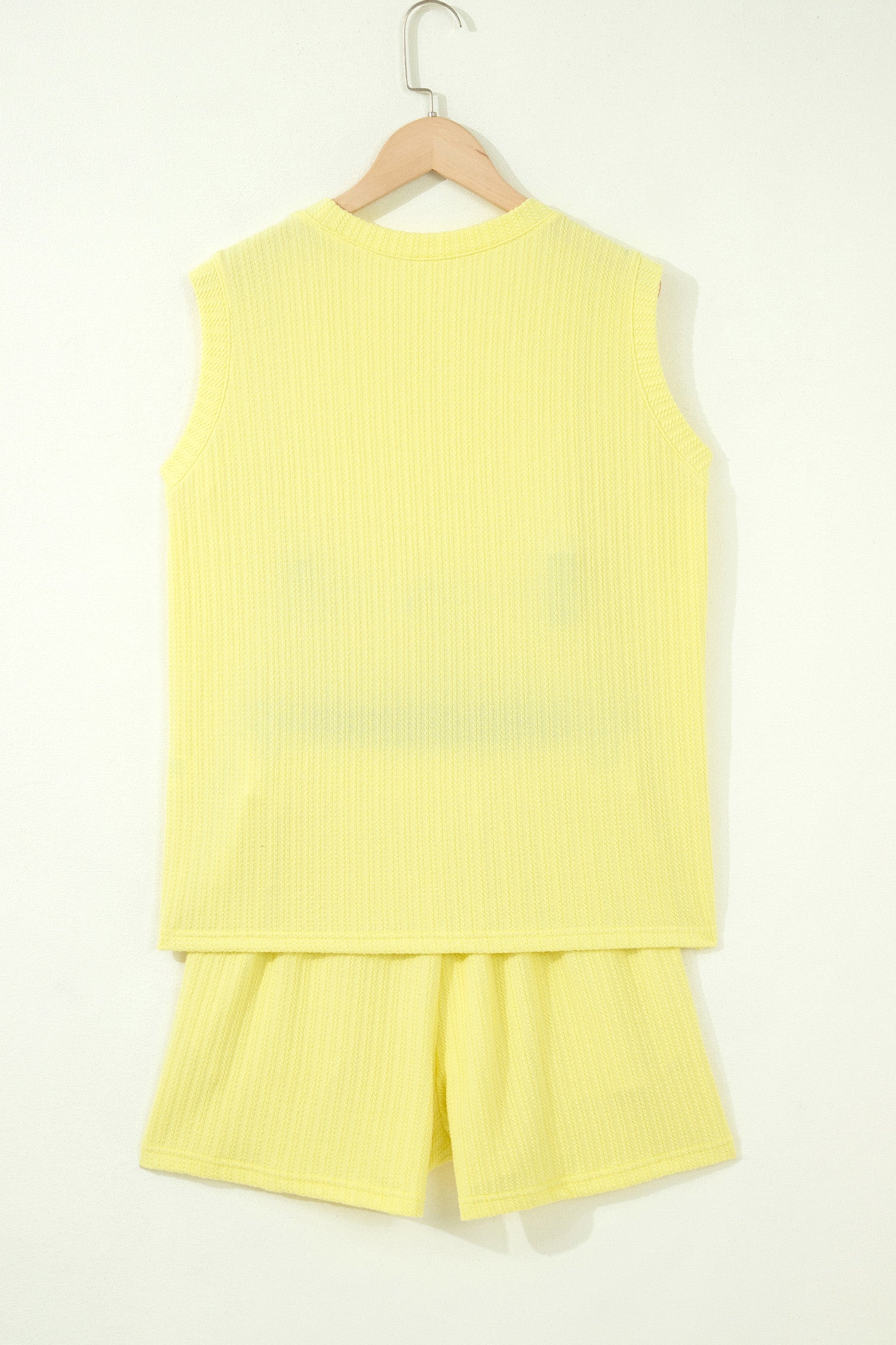 Yellow Cream Solid Textured Loose Tank & Casual Shorts Set | UK 8–22