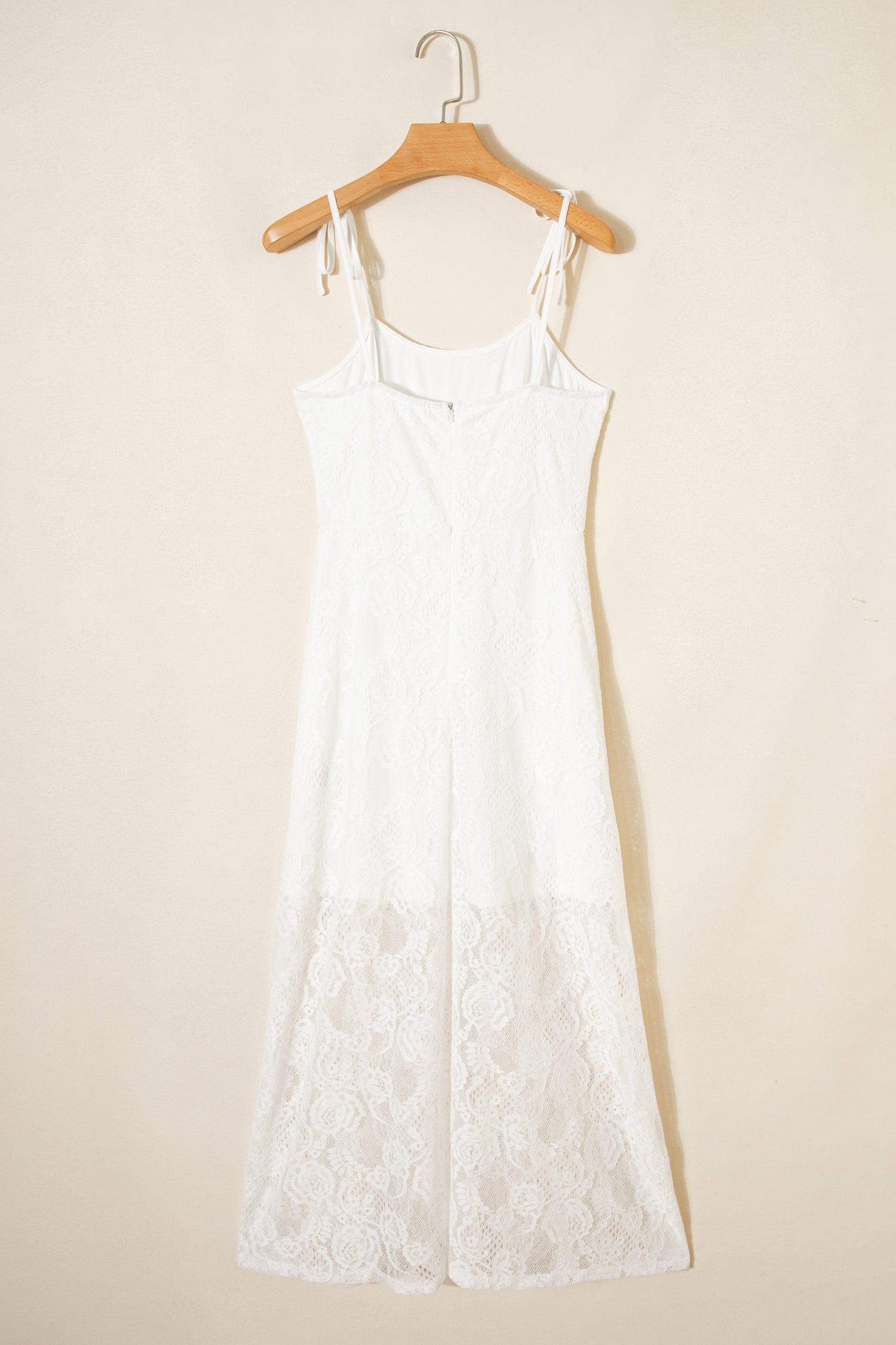 White Floral Lace Overlay Tie Spaghetti Strap Long Dress S-XL