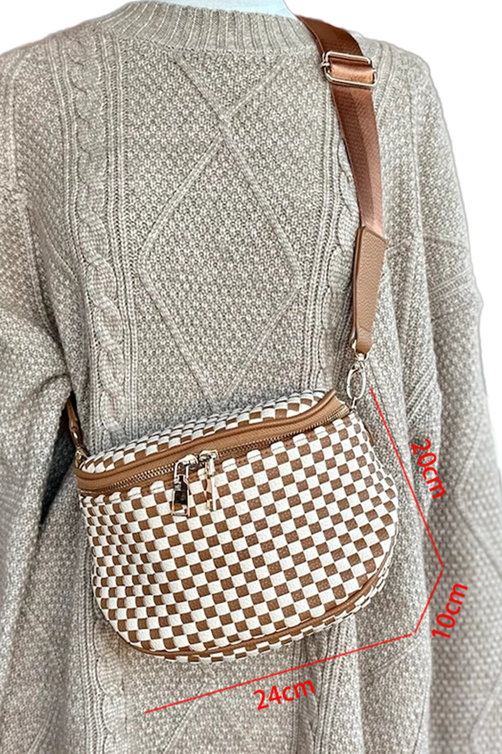 Women's Checkerboard Woven Zip Crossbody Bag at LivelyLooks
