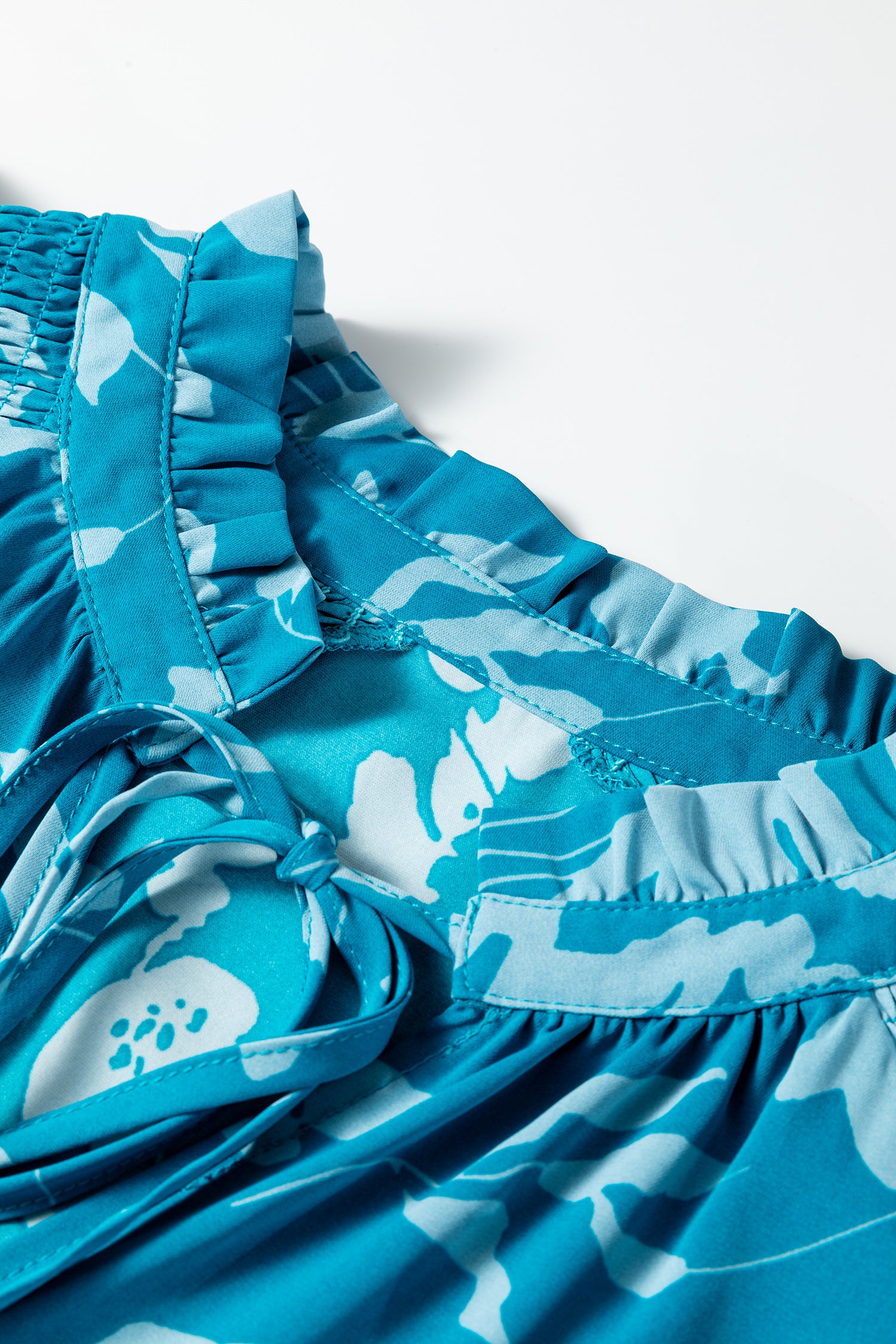 Blue Floral Half Sleeve Tiered Ruffle Mini Dress | A-Line Summer