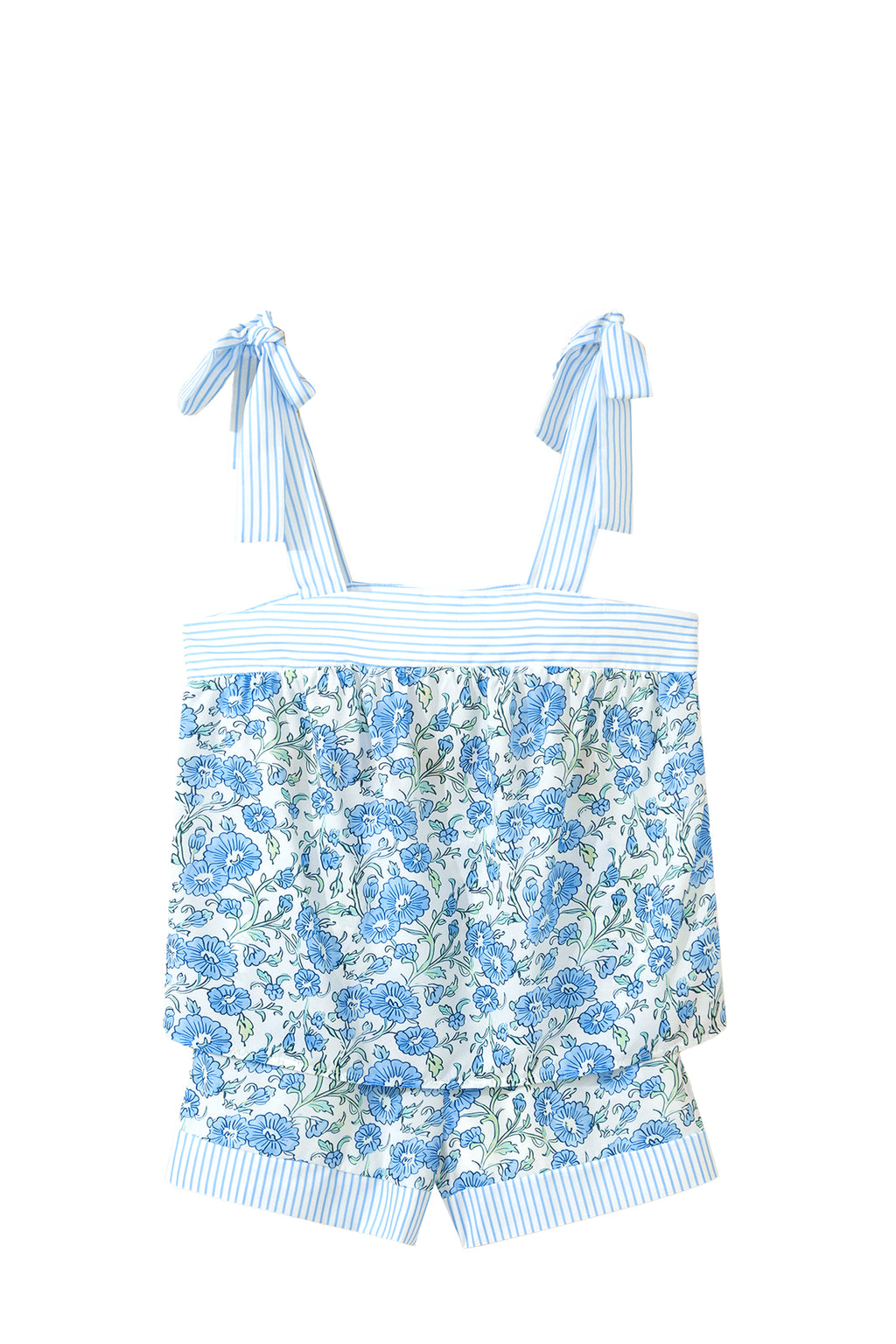 Sky Blue Floral Knot Strap 2pcs Short Set | Sizes 8–22