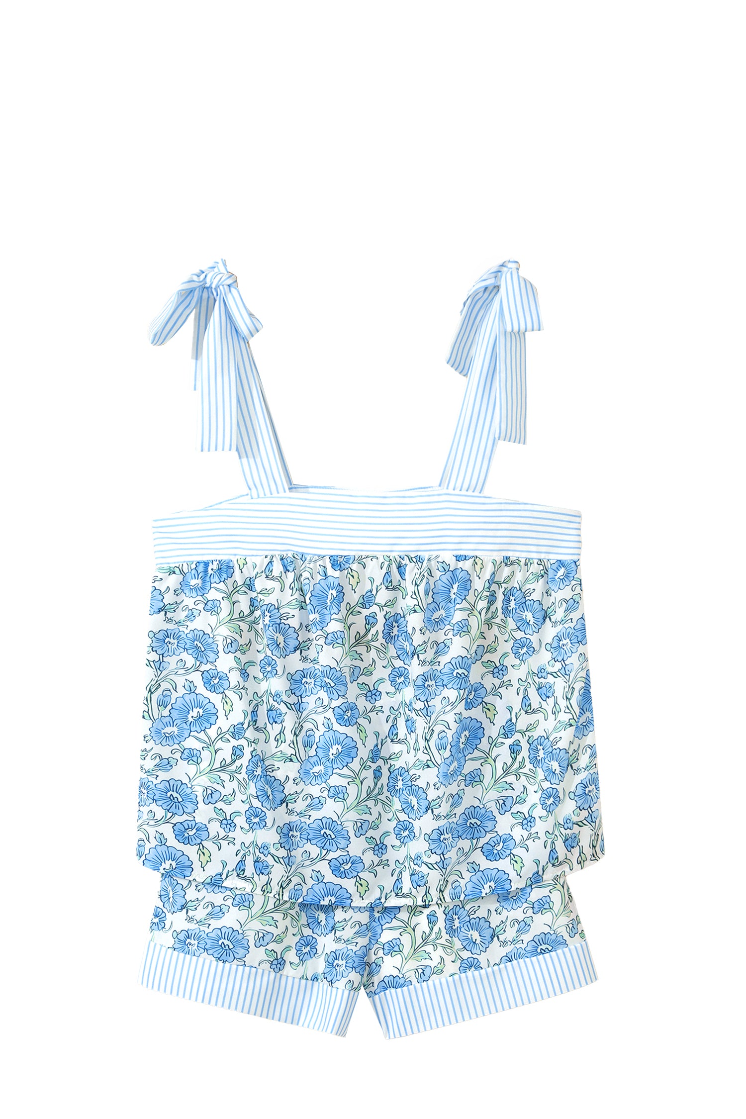 Sky Blue Floral Knot Strap 2pcs Short Set | Sizes 8–22
