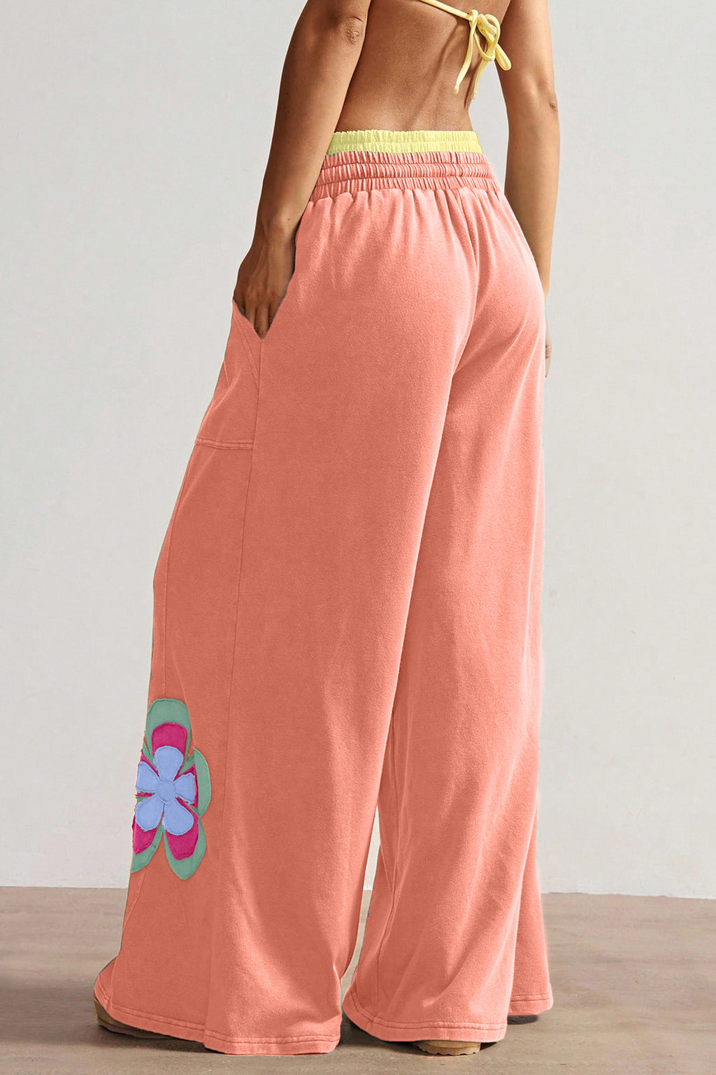 Shop Orange Boho Floral Patchwork Wide Leg Trousers Women S-XL at LivelyLooks