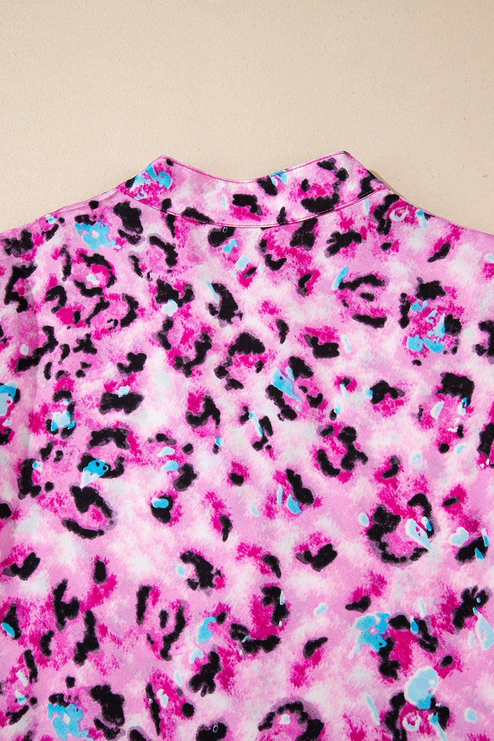Women's Rose Leopard Print Buttoned Front 3/4 Sleeve Tiered Ruffle Hem Dress at LivelyLooks