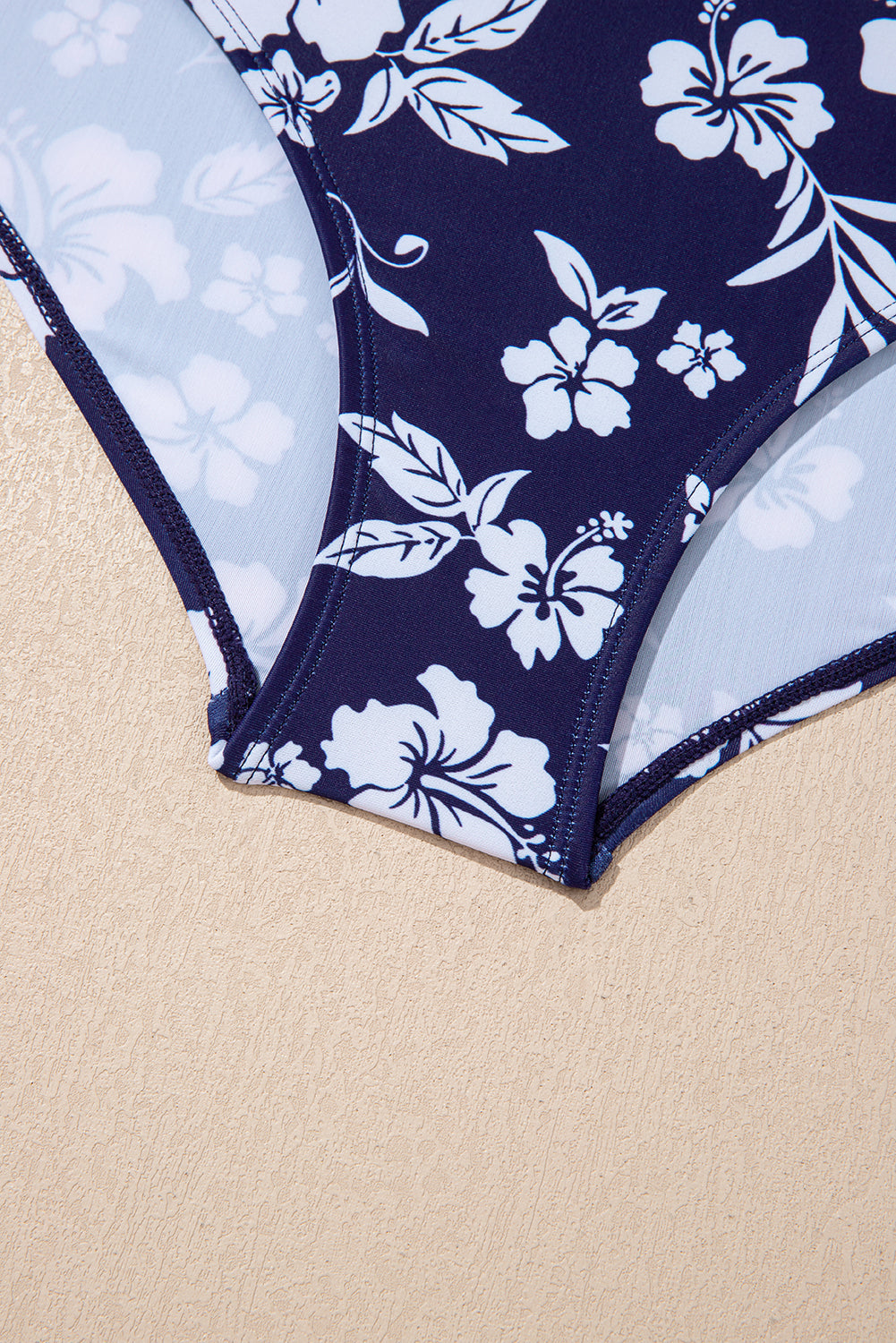 Women's Women Floral Print Crossed Back Knot Side One Piece Swimsuit Blue Navy S-XL at LivelyLooks