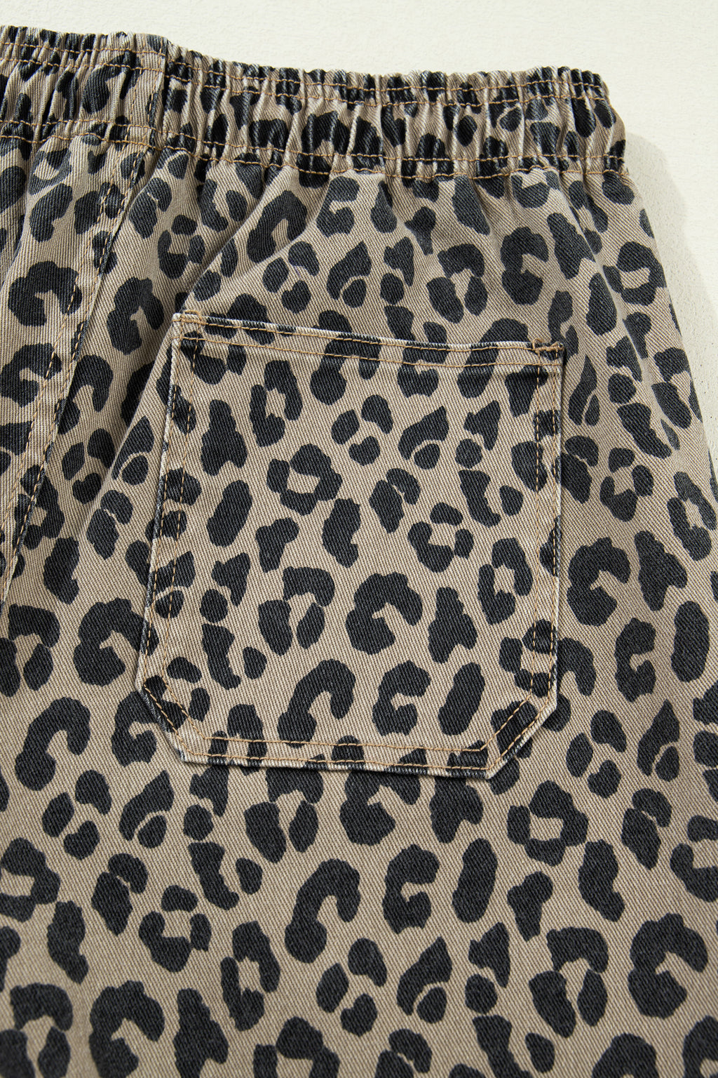 Women's Khaki Leopard Print Loose Denim Jeans Drawstring Elastic Waist UK 4-16