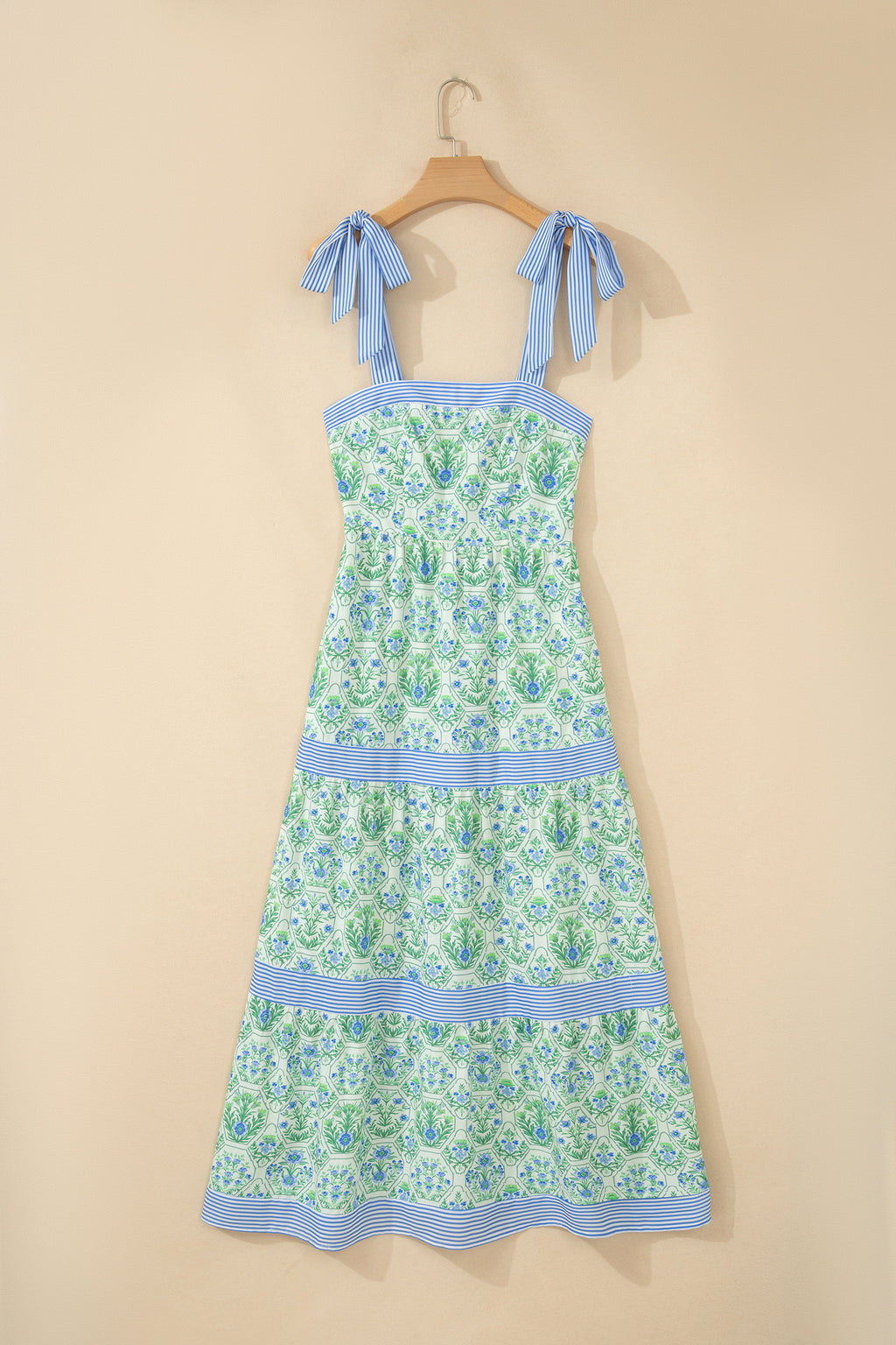 Green Geometric Floral Striped Patchwork Sleeveless Dress | Sizes 8-22