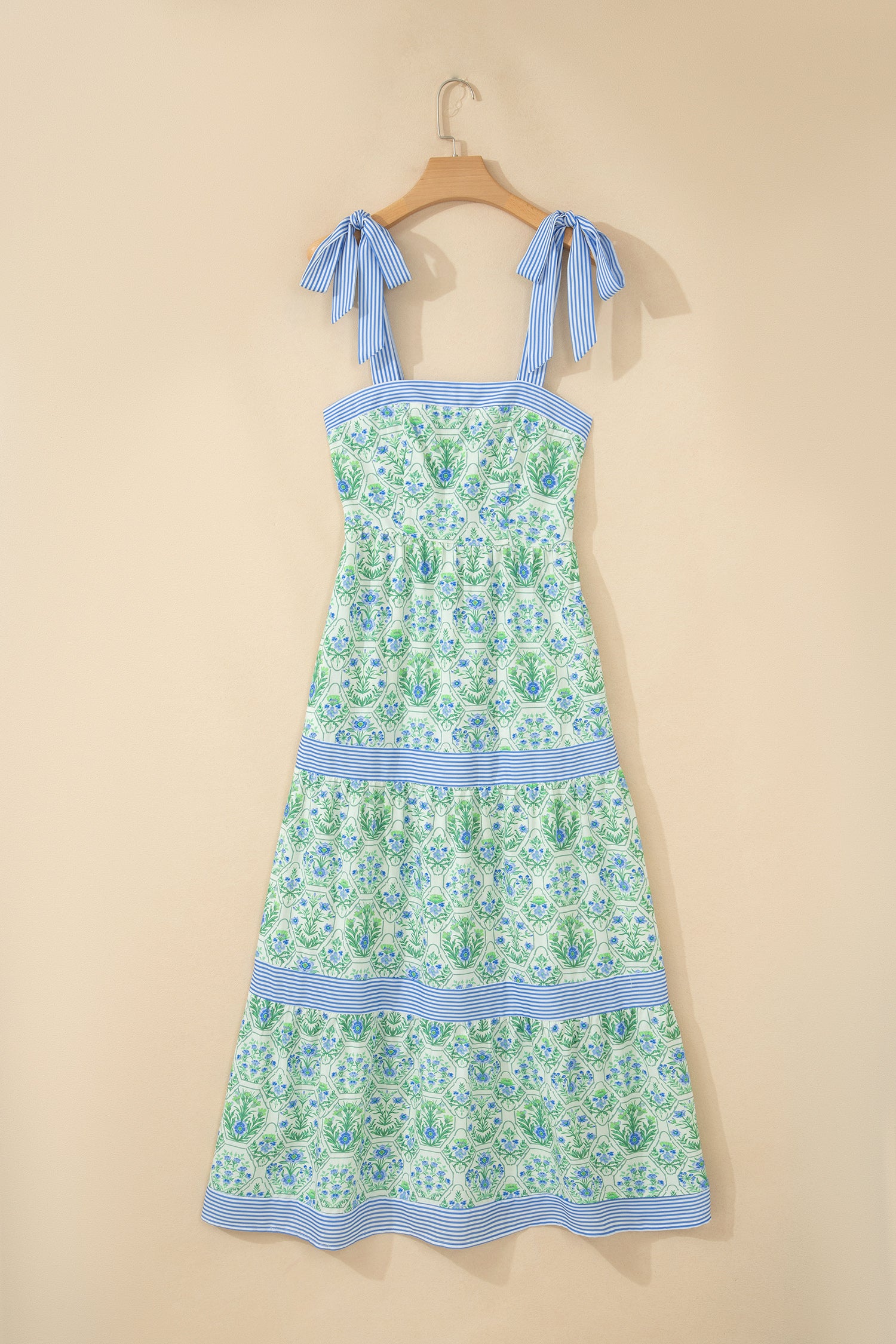 Green Geometric Floral Striped Patchwork Sleeveless Dress | Sizes 8-22