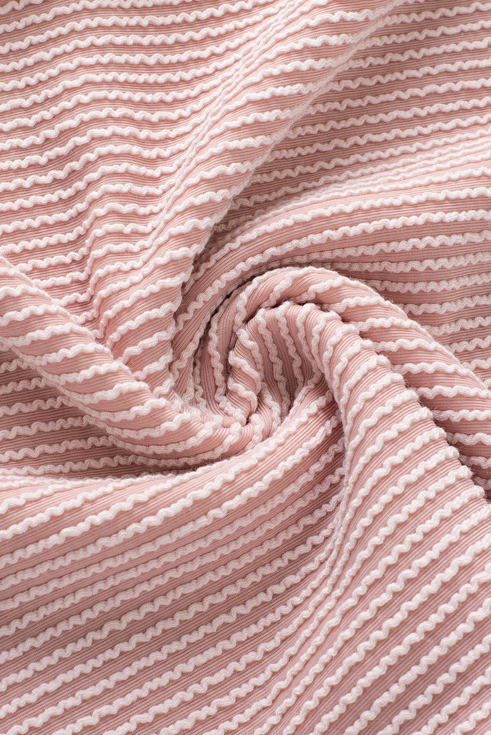 Light Pink Textured Contrast Trim Round Neck T-Shirt