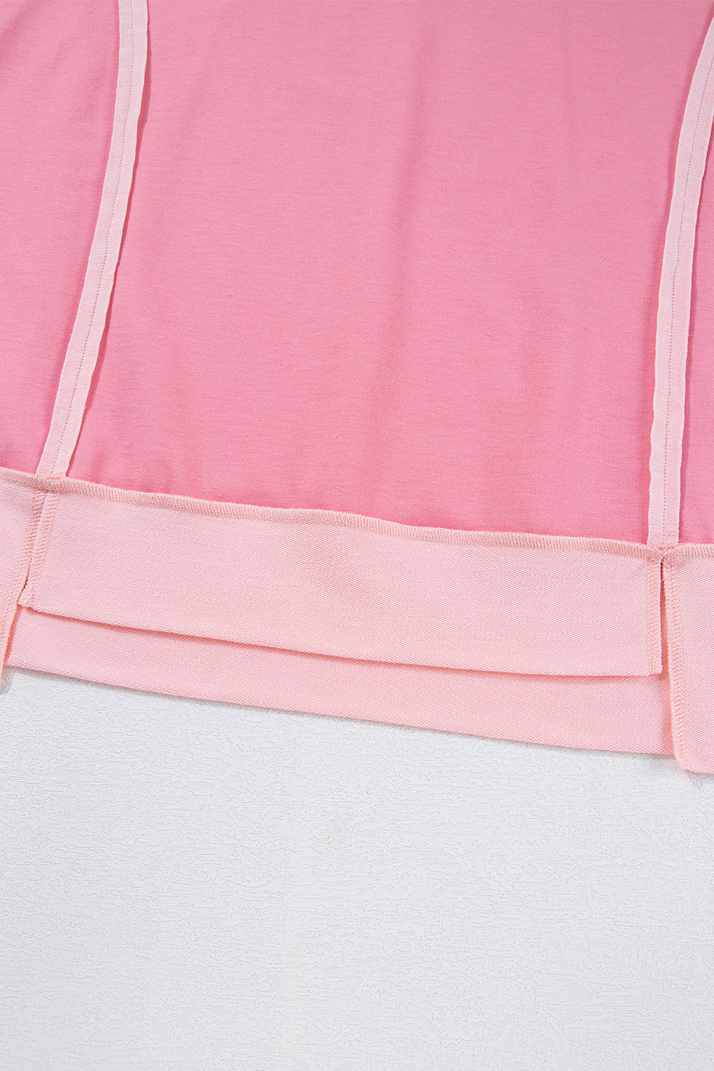 Peach Blossom Half Sleeve Raw Seam High-Low Side Split Top