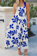 Women's Blue Floral Print Crisscross Tie Back Sleeveless Maxi Dress at LivelyLooks